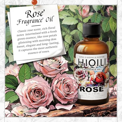 Image of HIQILI Rose Fragrance Oil for Perfume Making, DIY Skin Product - 1 Fl Oz | Long-Lasting Scent, Suitable for Candle, Soap Making, Essential Oil for Diffuser, Aromatherapy, Add to Home Cleaning Spray