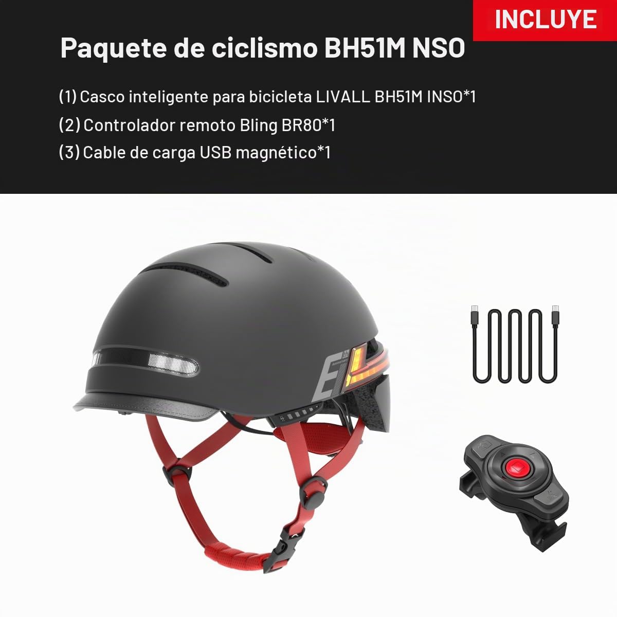 Casco de Bicicleta Inteligente LIVALL con Altavoces Premium, Casco de Ciclismo Bluetooth con Luces y Micrófono, Control Remoto y Alerta SOS, Mujeres y Hombres Adultos BH51M NSO