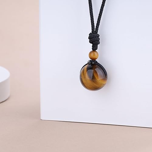 Miniatura 5 de COAI Collar con colgante de piedra de obsidiana brillante de plata con cuentas redondas