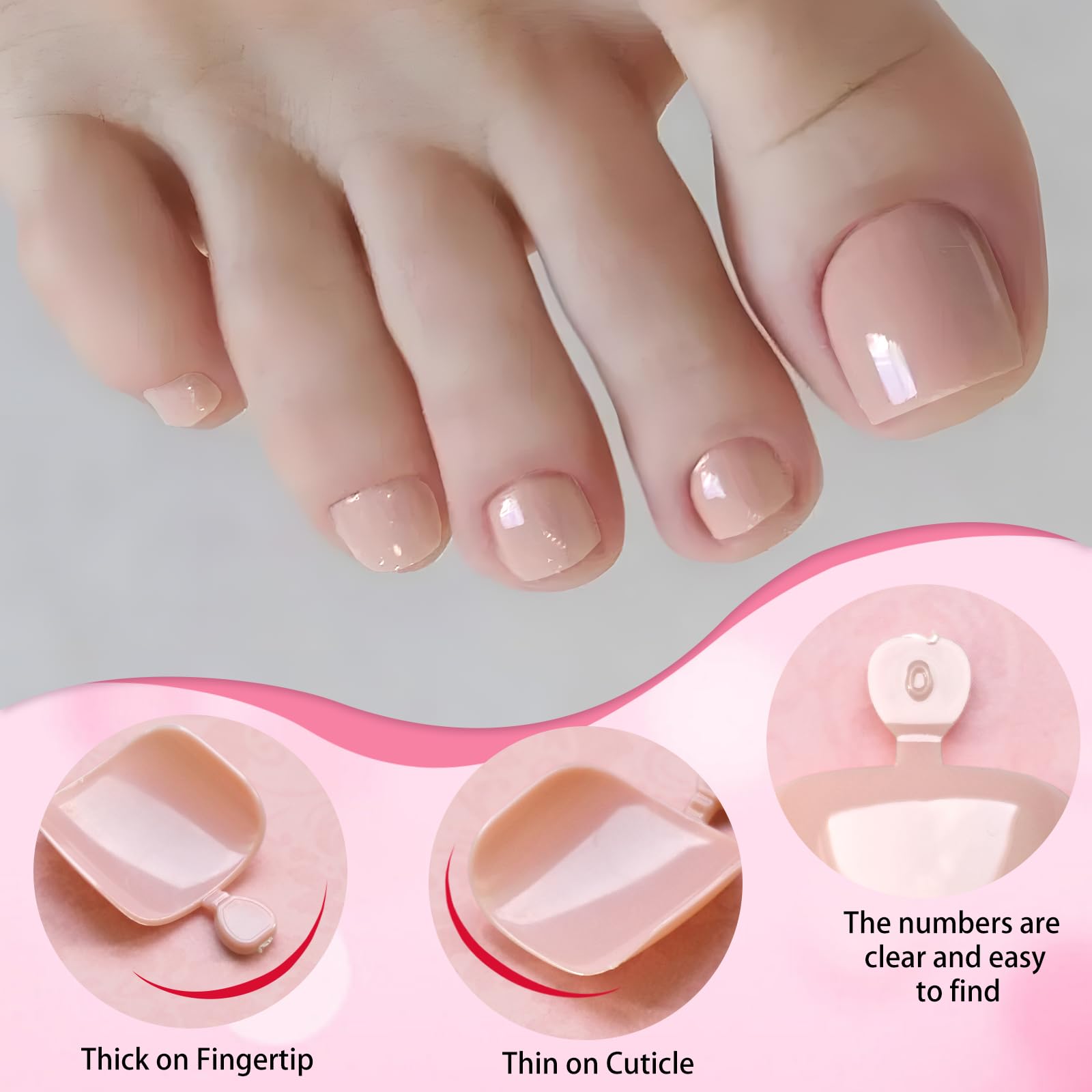 LoveOurHome 120pc Nude Press on Toenails Women Fake Toe Nails with Glue Tabs, Nude Tan Fake Toenails Press on Toe Nails Glue on Toenails Acrylic Toe Nail Tips Artificial False Toenails for Women