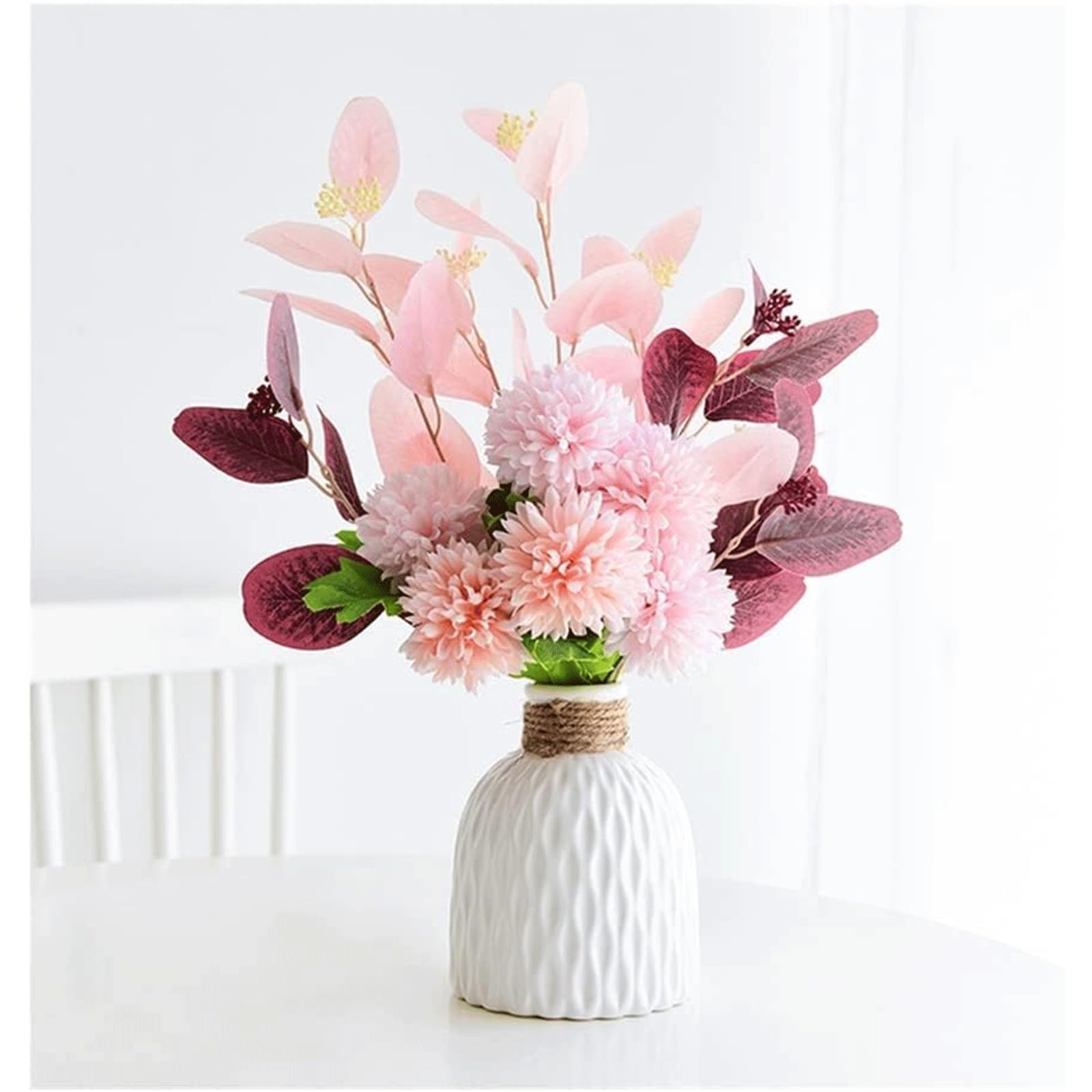 XDLEDMKIZ High-Grade Fake Flowers Artificial Flowers with Ceramics Vase Fake Hydrangea Bouquets Centerpiece Festival Decoration