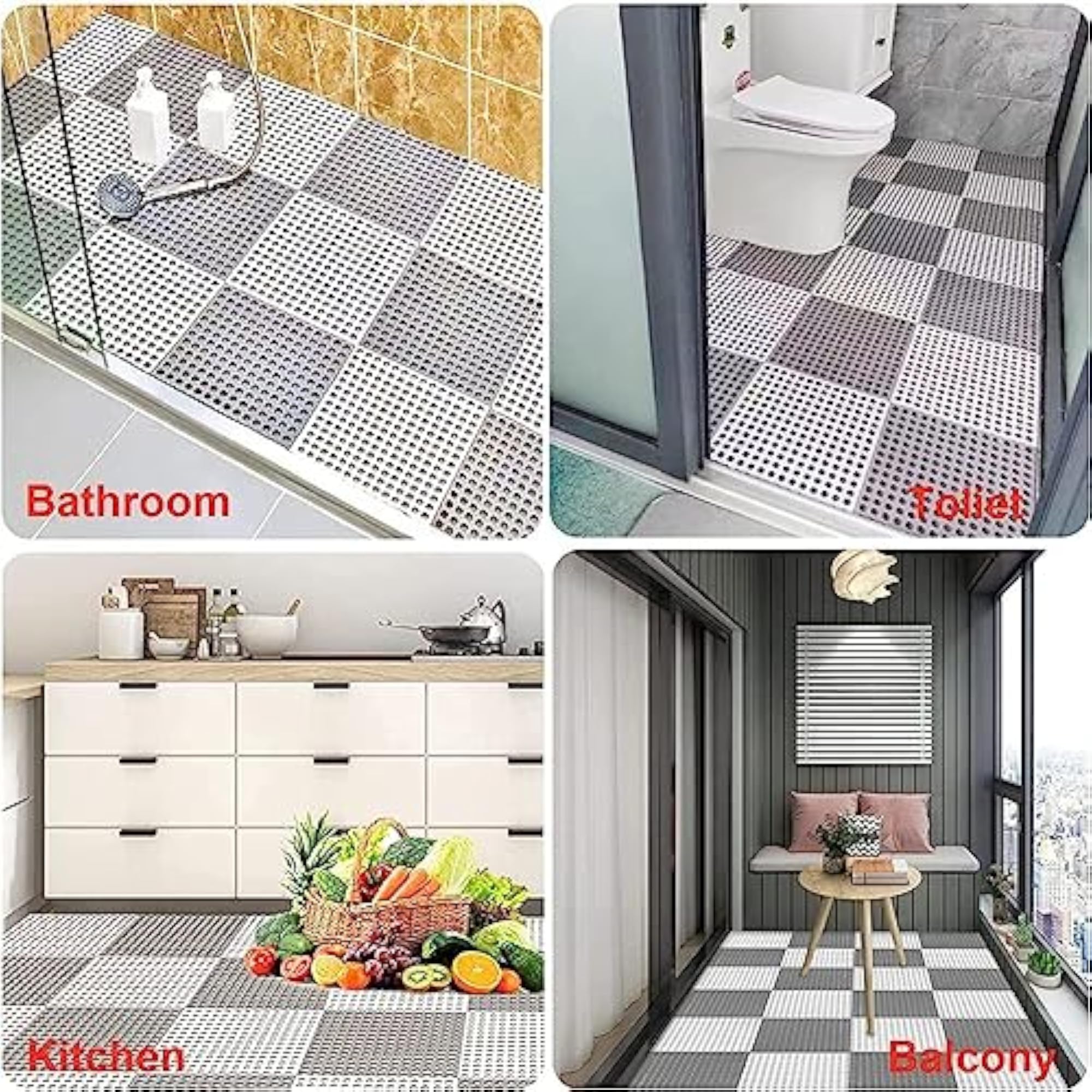 6 pcs Interlocking Shower Mat Set, Anti-Slip