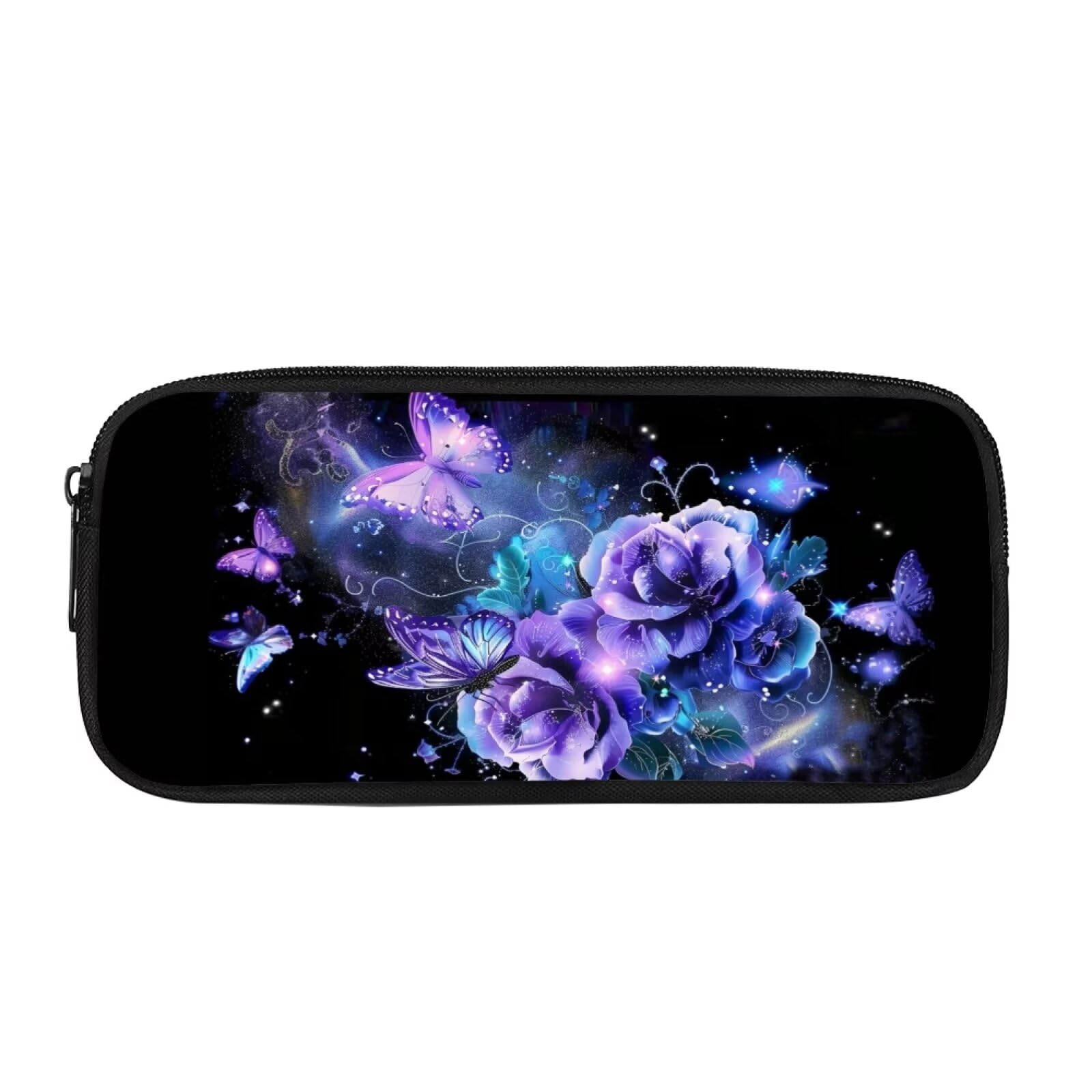 Showudesigns Butterfly Pencil Bag for School Girls Big Capacity Pen Pouch Organizer Stationery Holder School Supplies Office Storage Bag Rose Flower Coin Purse Black — image 1