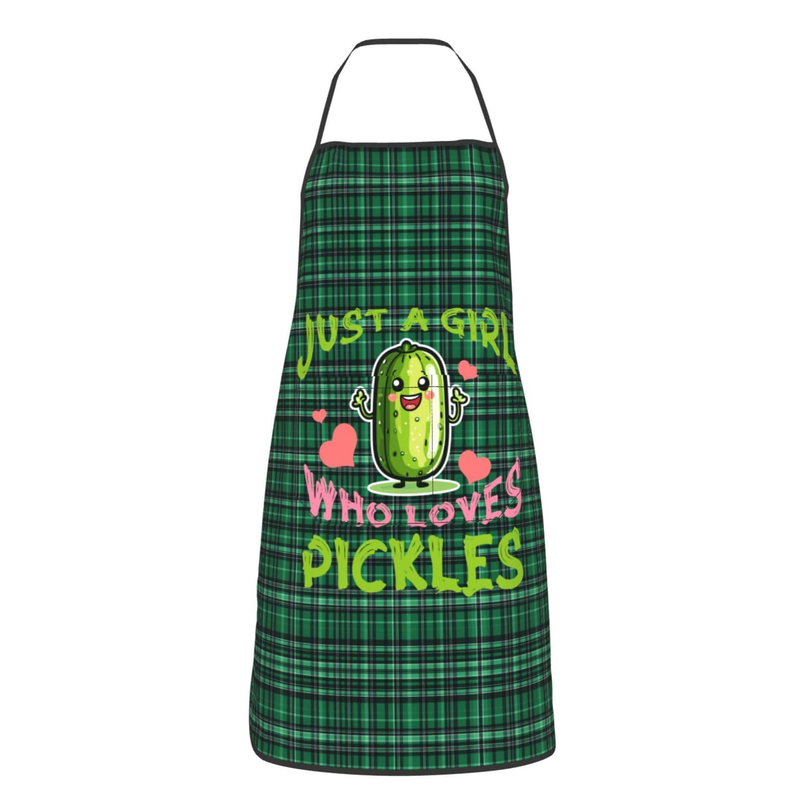 nopicsn Just A Girl Who Loves Pickles Apron for cooking with Pockets Women Men Kitchen Chef Funny Aprons
