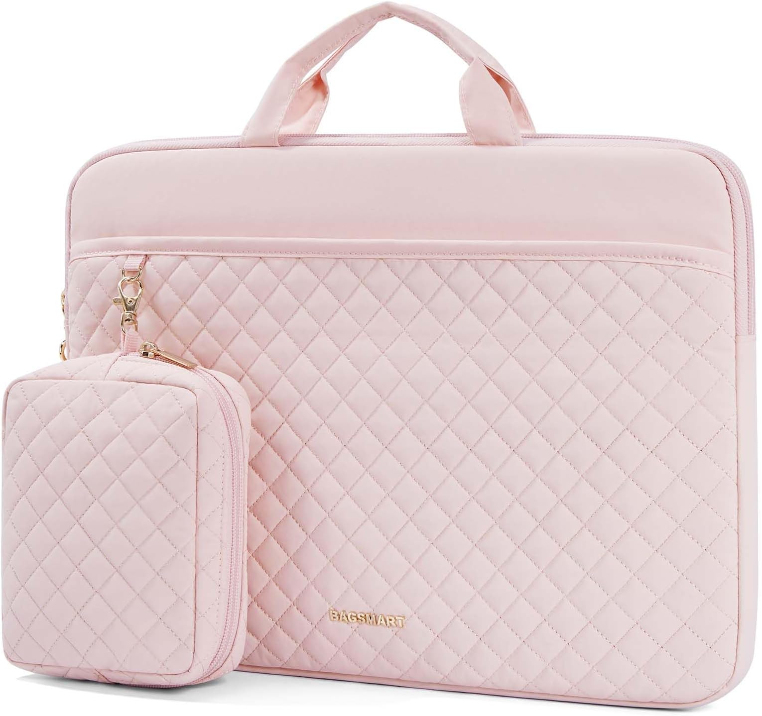 BAGSMART 13-14 inch Laptop Bag with Accessories Bag, Puffy Padded Laptop Case Sleeve with Handle, Macbook Case Fitted with Macbook Air/Pro 13.3 inch, Laptop Briefcase Fitted with Dell, HP, Lenovo,pink