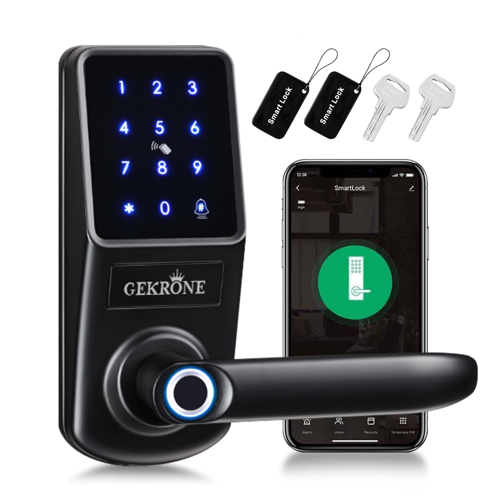 Serratura intelligente delle impronte digitali con maniglia a leva, tastiera touchscreen Keyless Entry manopola della porta anteriore, controllo APP Set di chiavistello elettronico biometrico