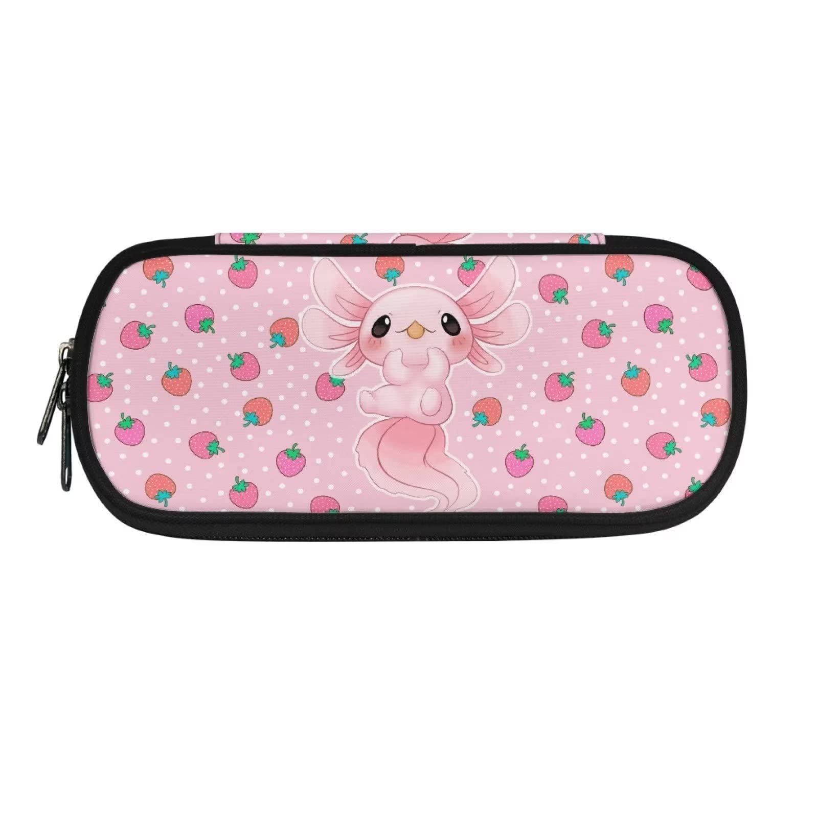 DISNIMO Strawberry Pink Pencil Case, Axolotl Big Pencil Pouch for Girls Multifunction Pen Case Stationery Office Travel Makeup Organizer for Adults Women College Back to School Gifts for Students