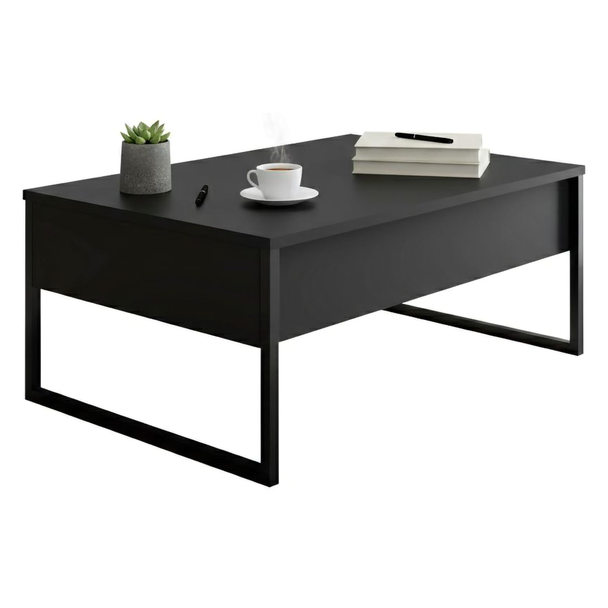Dmora Tavolino da Salotto Canis, Tavolo Basso da caffè, Portariviste per Divano, Ripiano da Soggiorno, 90x60h40 cm, Antracite e Nero