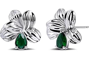 925 Sterling Silver Flower Stud Earrings - May Birthstone Earrings for Women