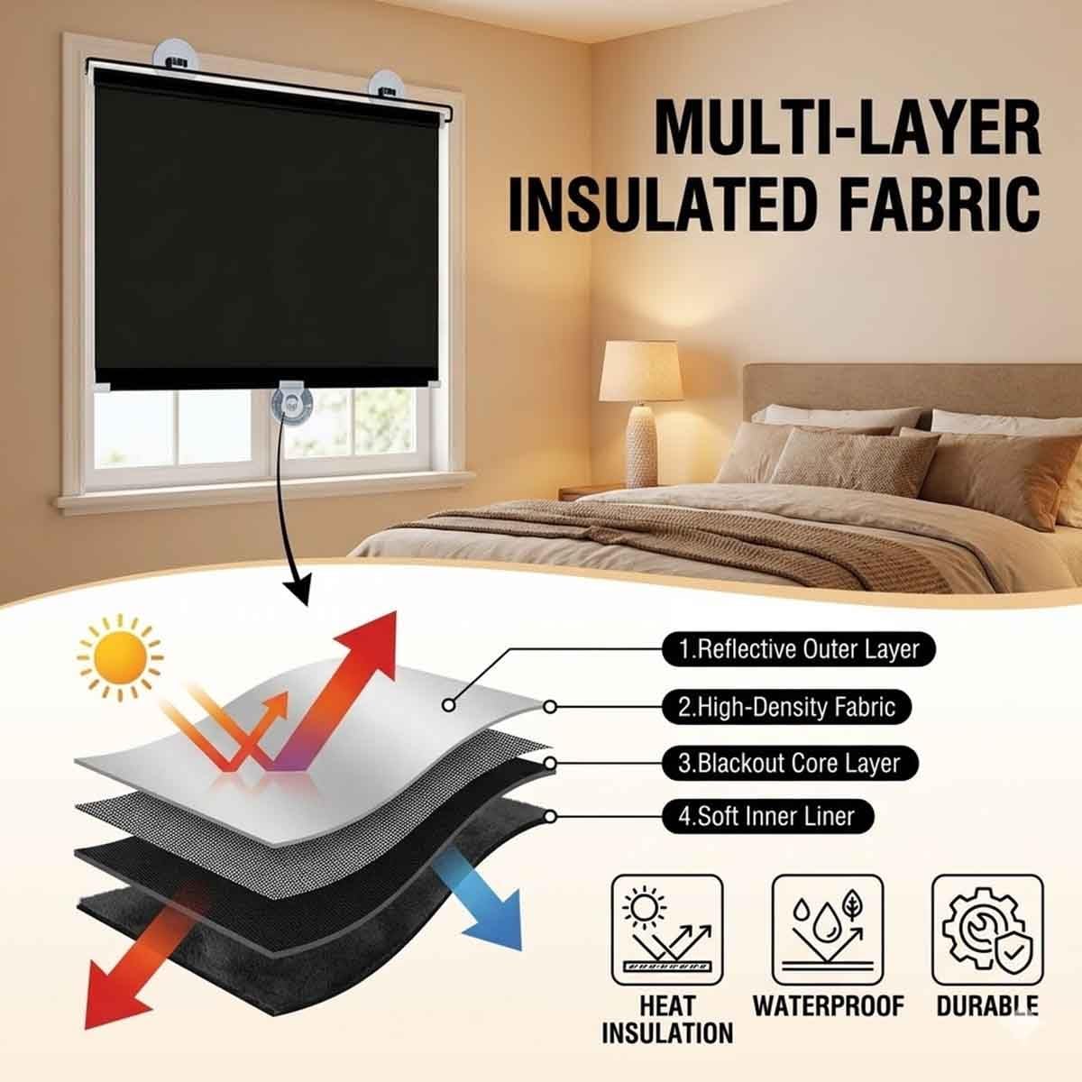 Verdunkelungsrollo Mit Saugnapf Sonnenschutz Jalousien Ohne Bohren Thermorollo Blickdicht Mit Saugnäpfen, UV-Schutz Sonnenschutz Für Fenster Auto Dachfenster Wohnwagen(Silber,W80xH200cm)