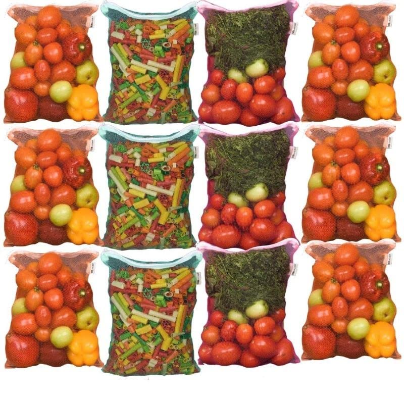 Rare-zone Double Layered Multi Purpose Fridge Vegetable/Fruit Net Bag with Zipper (Reusable and Washable) Multicolor (6)