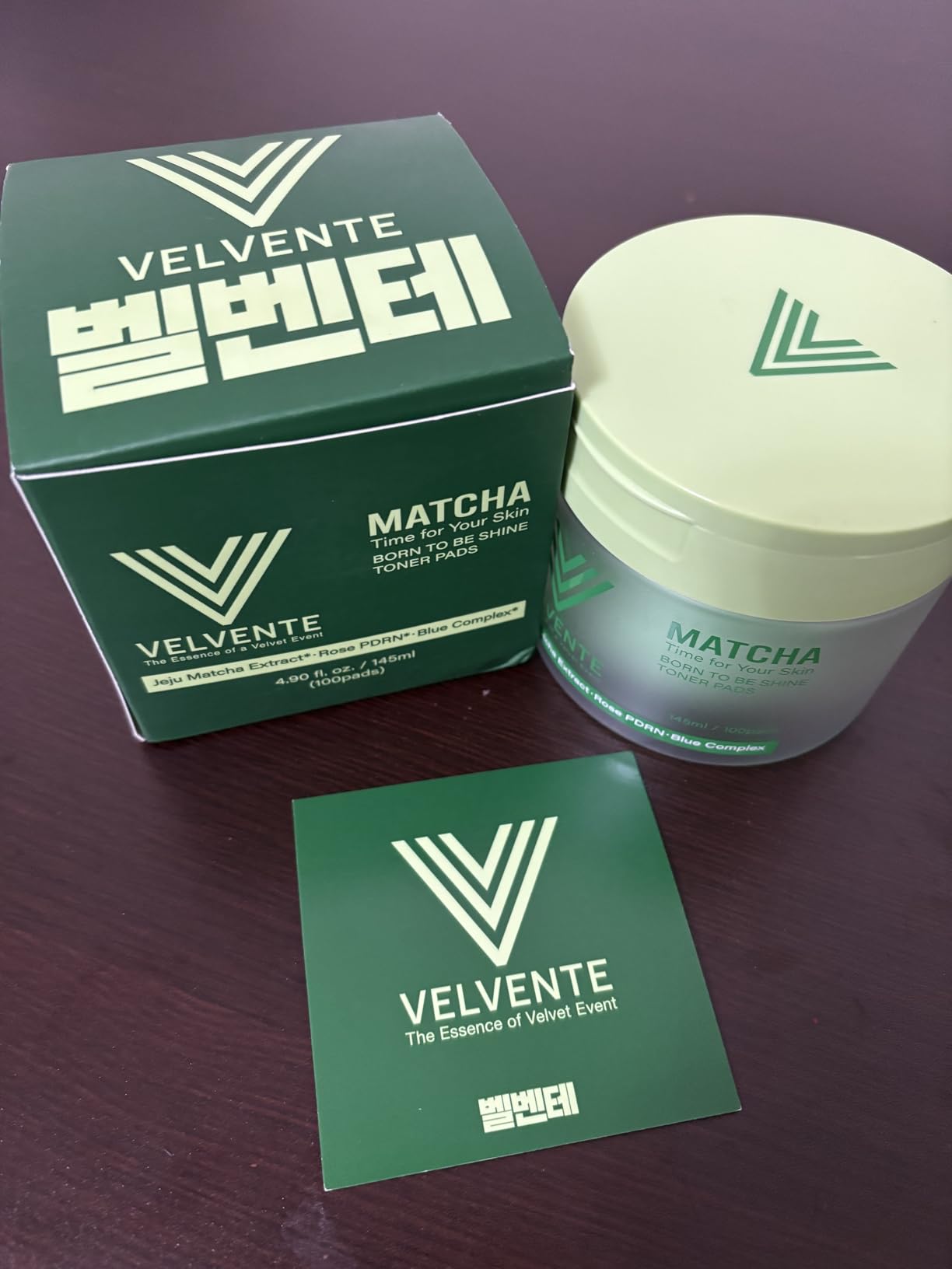 VELVENTE Matcha Toner Pads (100 Pads) with Rose PDRN, Peptides & Hyaluronic Acid | Korean Facial Pads for Dark Spot, Acne Prone & Uneven Skin Tone, Soothing Radiant Skin, Makeup Prep Daily Skincare
