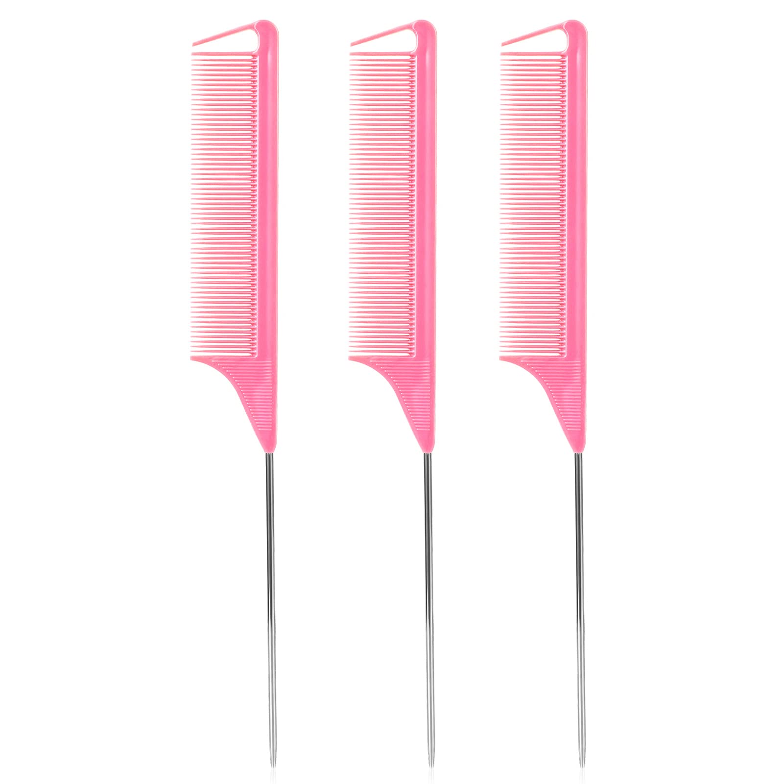 Peines de cola de rata: juego de 3 peines de cola de rata, peine de peluquería, peine de cola de rata, peine de separación para mujer, ideal para todo tipo de cabello (rosa)