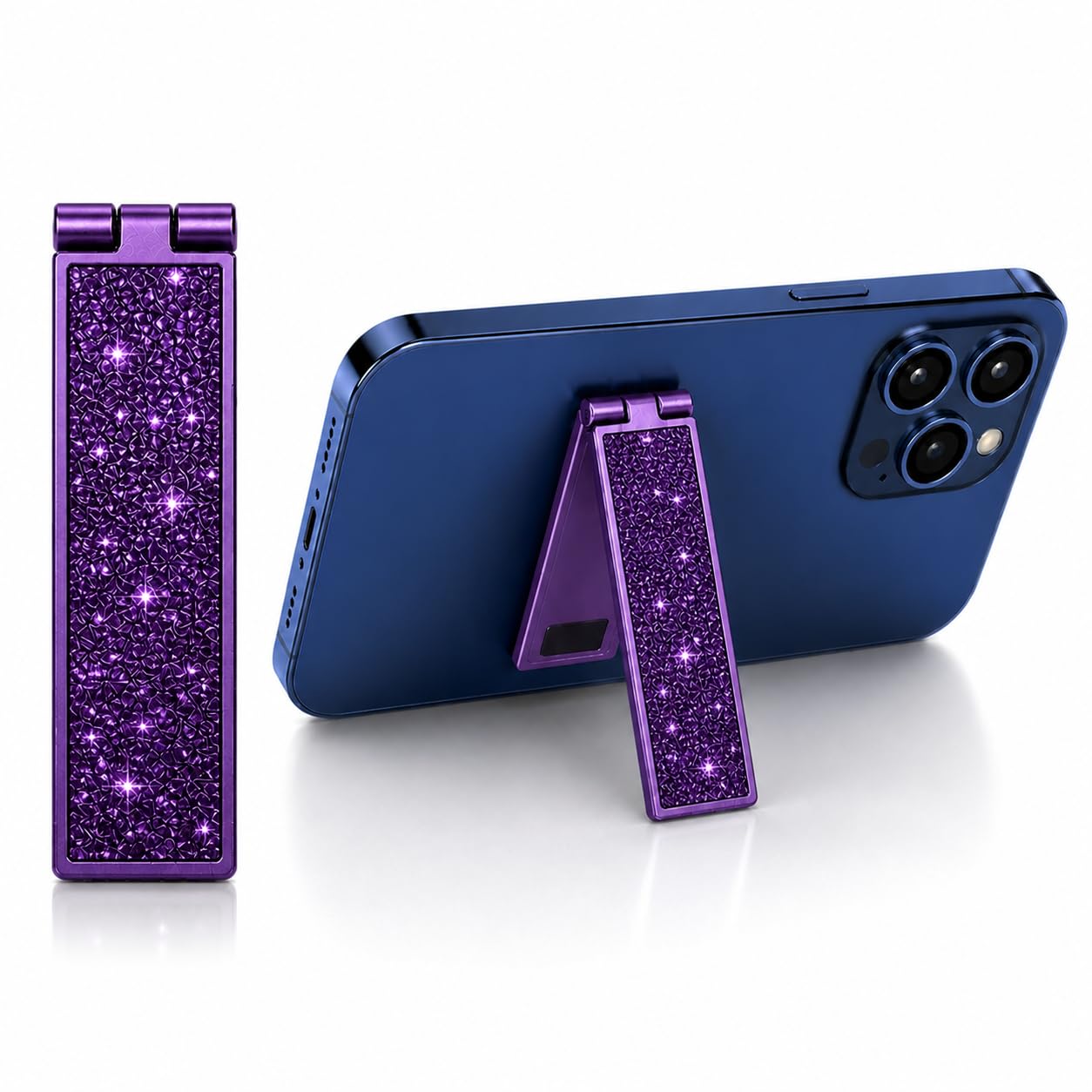 Ultra Thin Mobile Phone Holder, Adjustable Angle Mini Alloy Kickstand Portable Phone Stand Foldable Horizontal/Vertical Desk Stand Holder (Dark Purple)-image-7