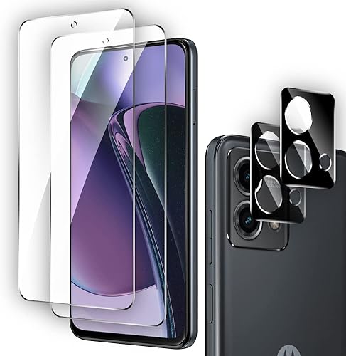 Paquete de 2+2 protectores de pantalla de vidrio templado para Motorola Moto G Stylus 5G 2023 no compatible con modelos 2020-2022 con protector de