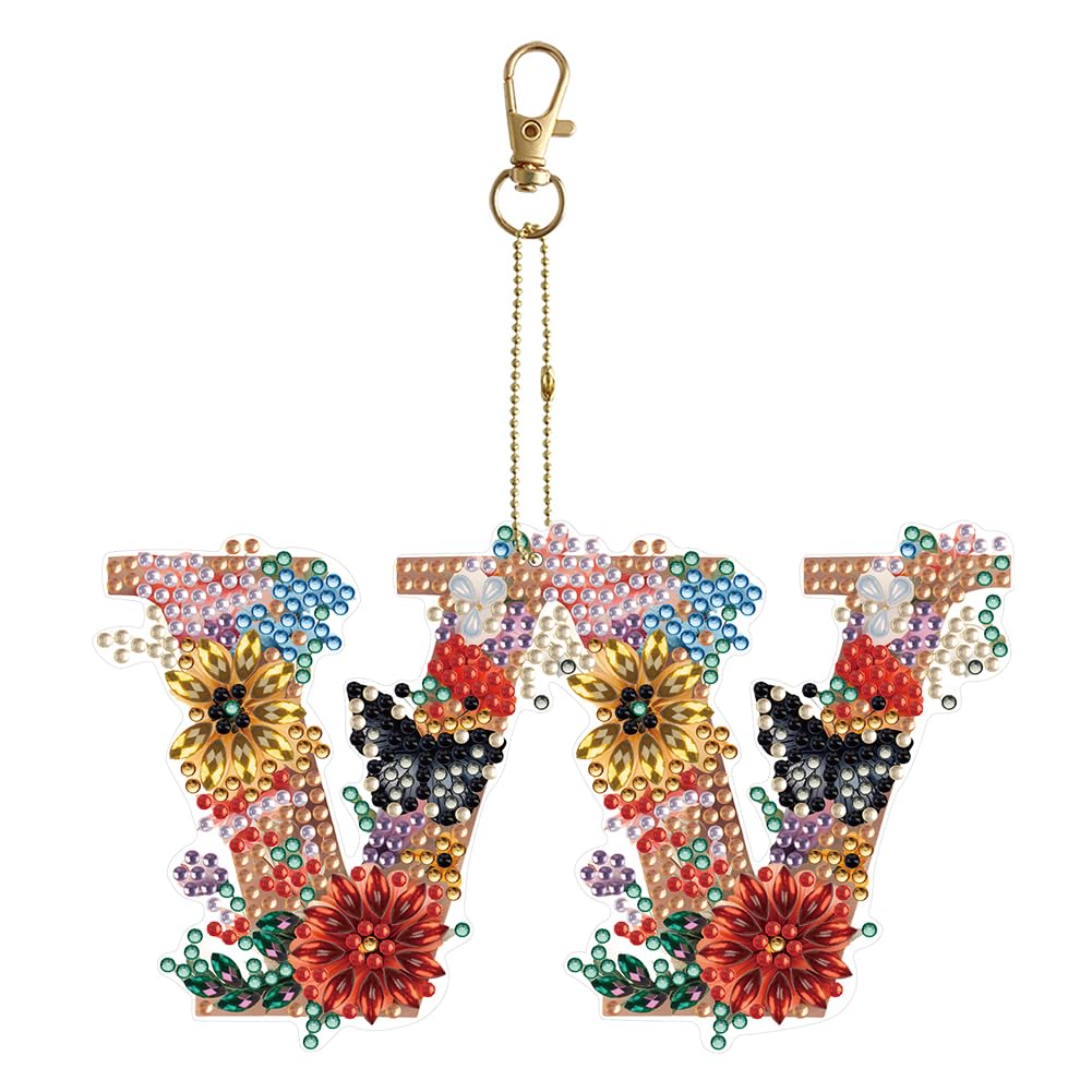 ENCOMAG Double Sided 5D A-Z 26 Letters Diamond Painting Keychain Kit - DIY Full Drill Alphabet Art Keychains Gift for Women Girls Birthday Christmas