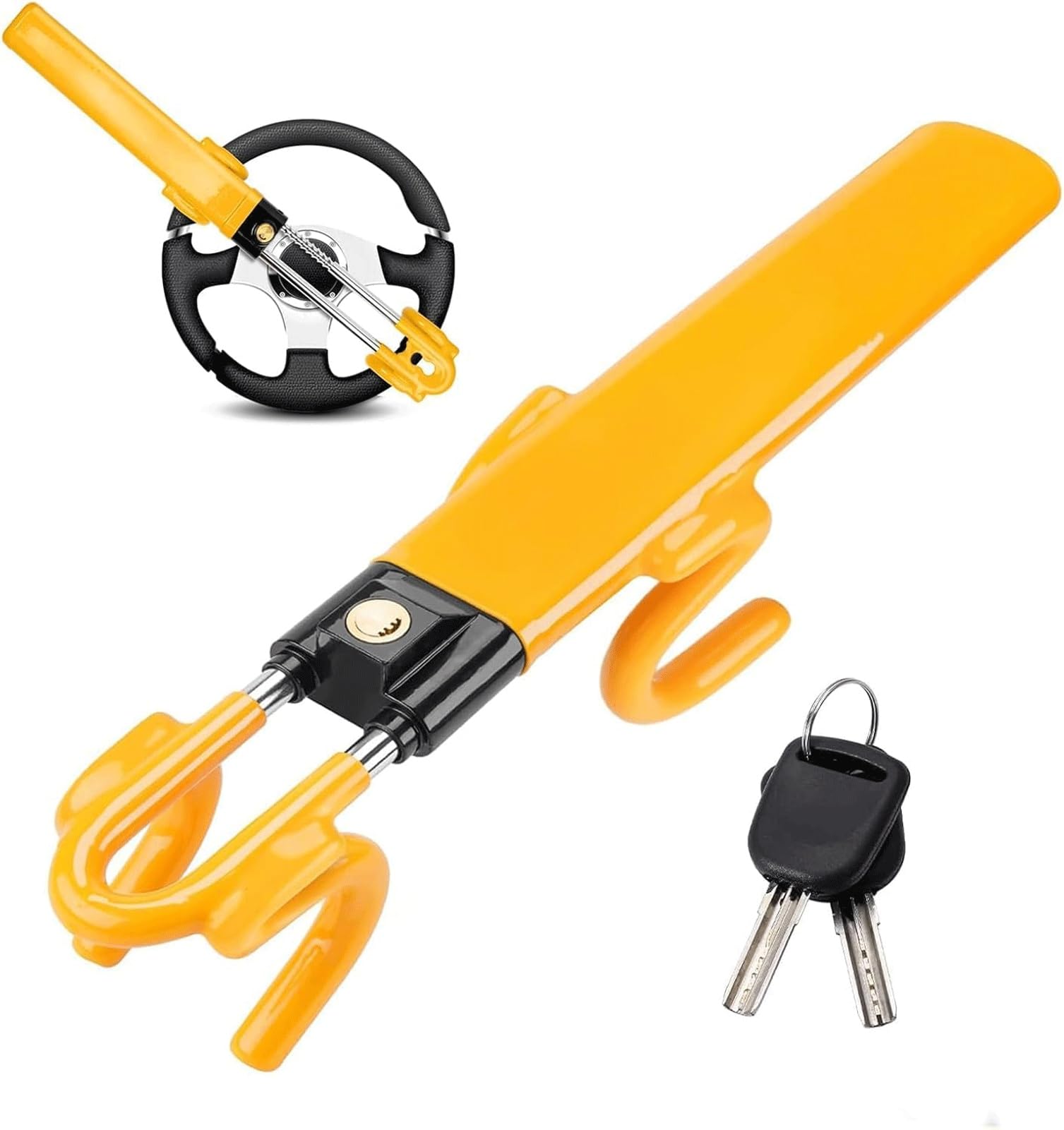 Qymlsh Yellow Steering Wheel Lock Twin Bar Car Anti-Theft Device Heavy Duty Universal Fit