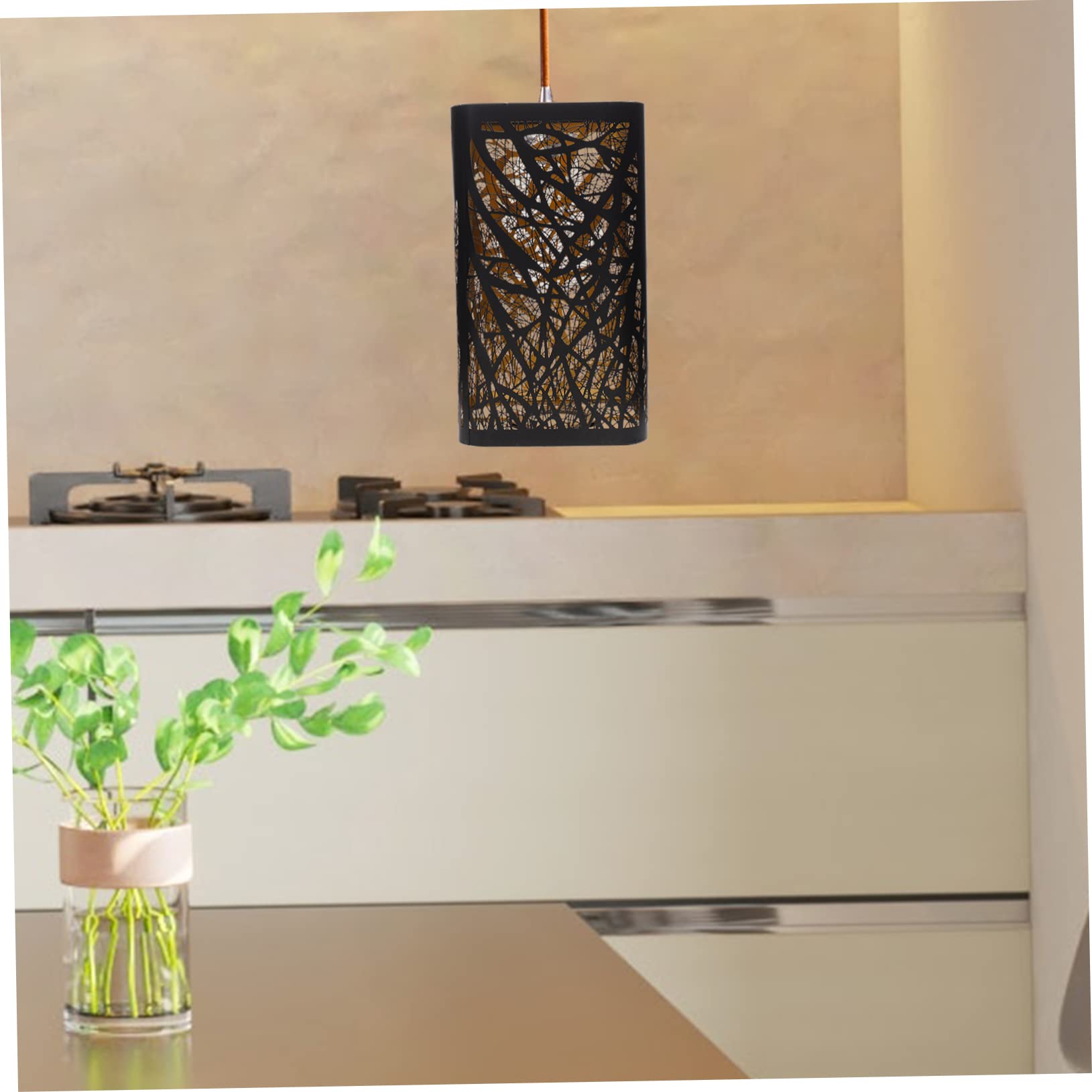 HOMSFOU Pantalla de Lámpara de Metal Cuadrada Hueca Negra 2 Piezas | Acabado Interior Dorado, Hierro, para Dormitorio y Salón, Estilo Sencillo, Formato Recto