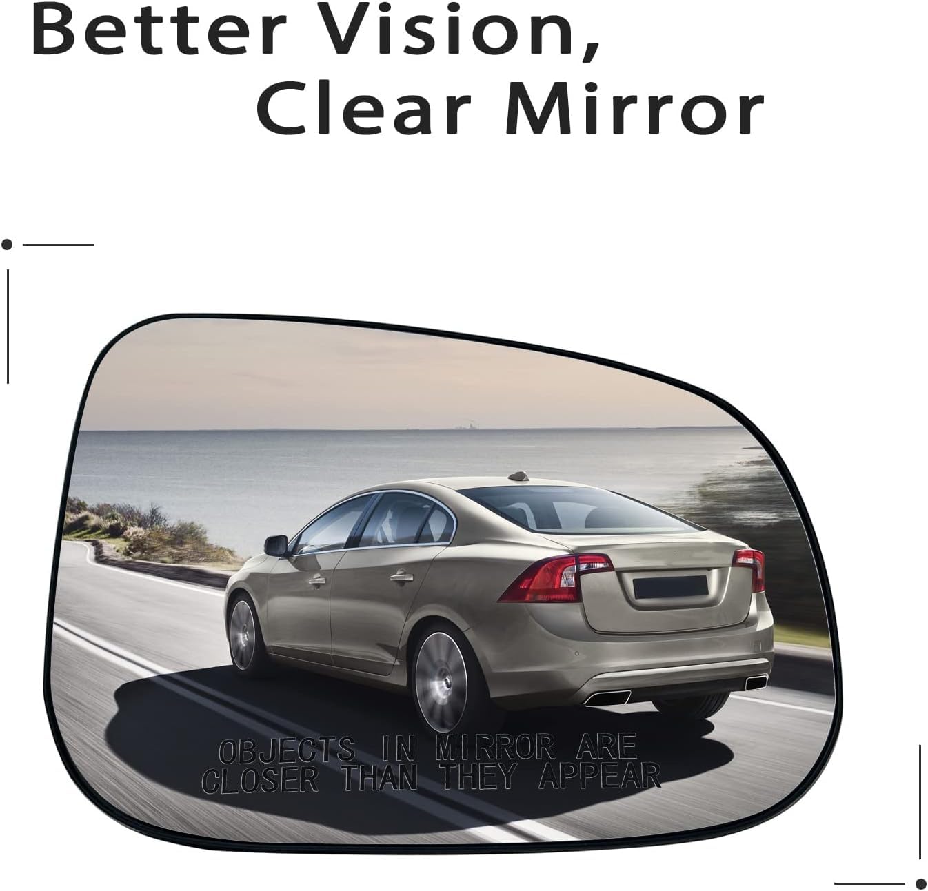 Right Passenger Side Mirror Glass – Heated, Convex, Power Adjust – Fits Volvo S60/S80/V60/V60 CC (2012-2018)