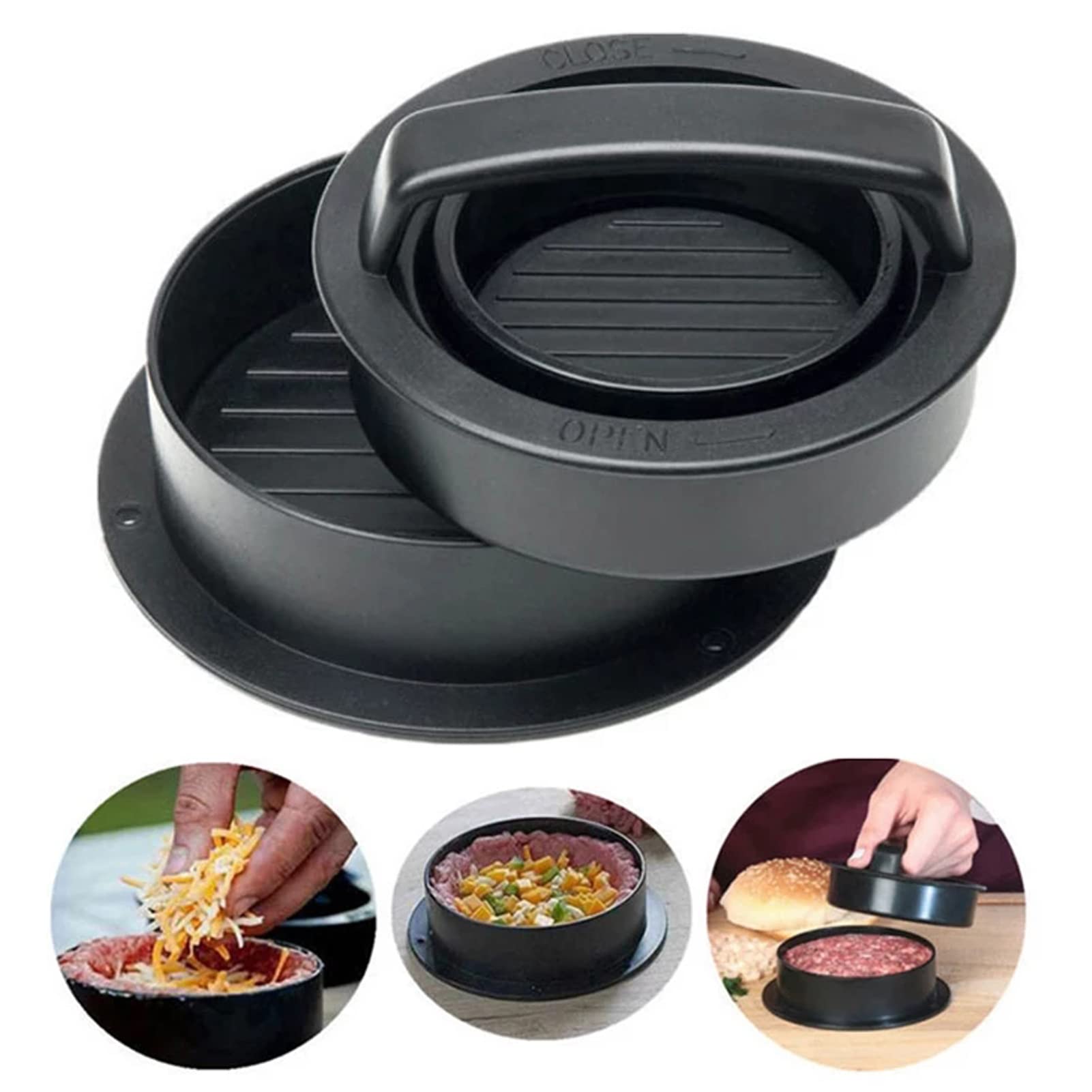 3 in 1 Burger Press,GAOGUO Hamburger Press Patty Maker,Different Size Stuffed Burger Press, Burger Press Patty Maker for BBQ Grilling, Suitable for Stuffed Burgers, Sliders, Regular Beef Burger