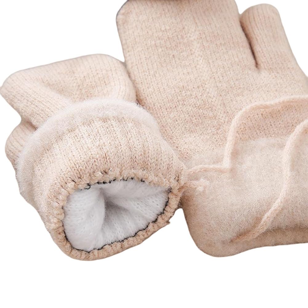 Moufle Enfant Chauffant Hiver Gants Peluche Douce Moufles Plein-doigts Epais Mitaines Tricoté Crochet Gant de Plein Air Ski Snowboard Vélo Anti-froid avec Corde Anti-perdu pour Fille Garçon 1-6 Ans
