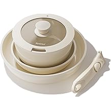 Redchef Truly Non Toxic Pots and Pans Set Non Stick, Ceramic Pot and Pan Set Non Stick, PFAS PTFE PFOA PFOS Free, Ceramic Kitchen Cookware Set with Detachable Handle, RV Camping with Frying Pans Set