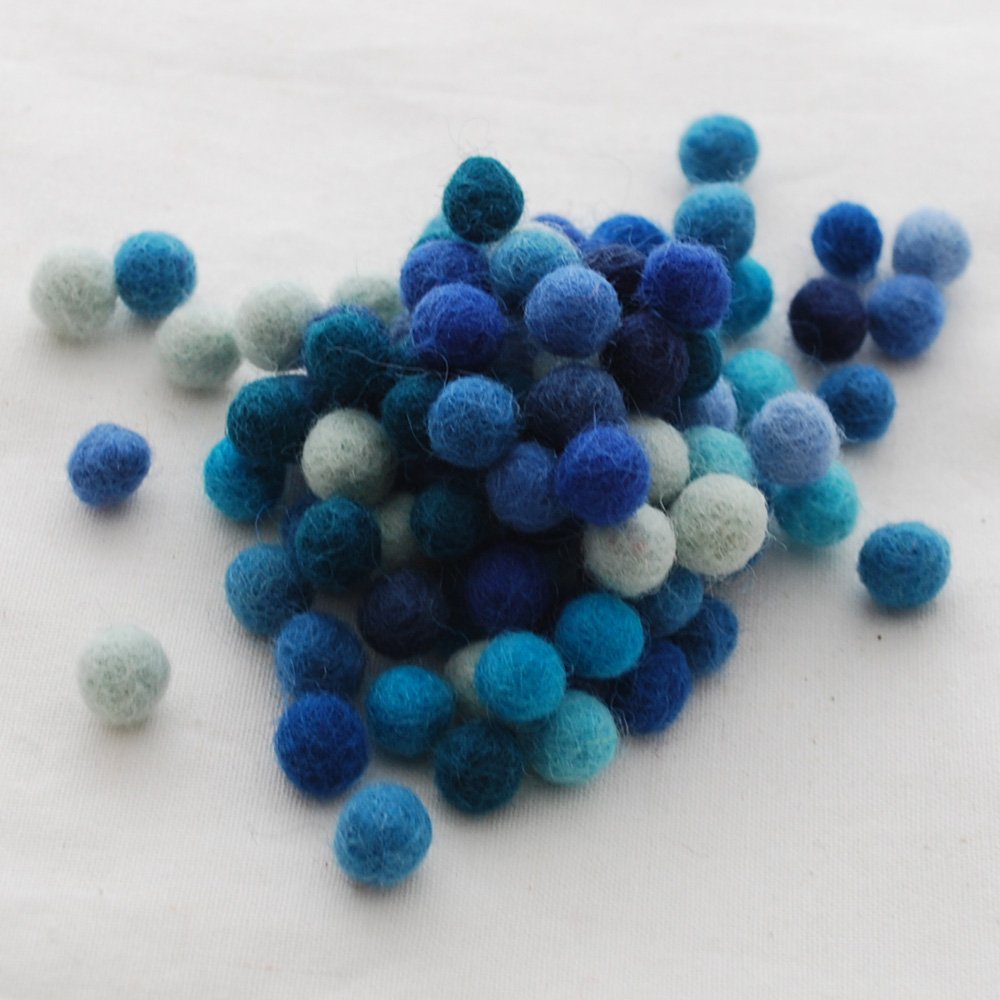 Oriental Direct Blues 100% Wool Felt Balls 1Cm - 100 Count - Blue Colour Shades
