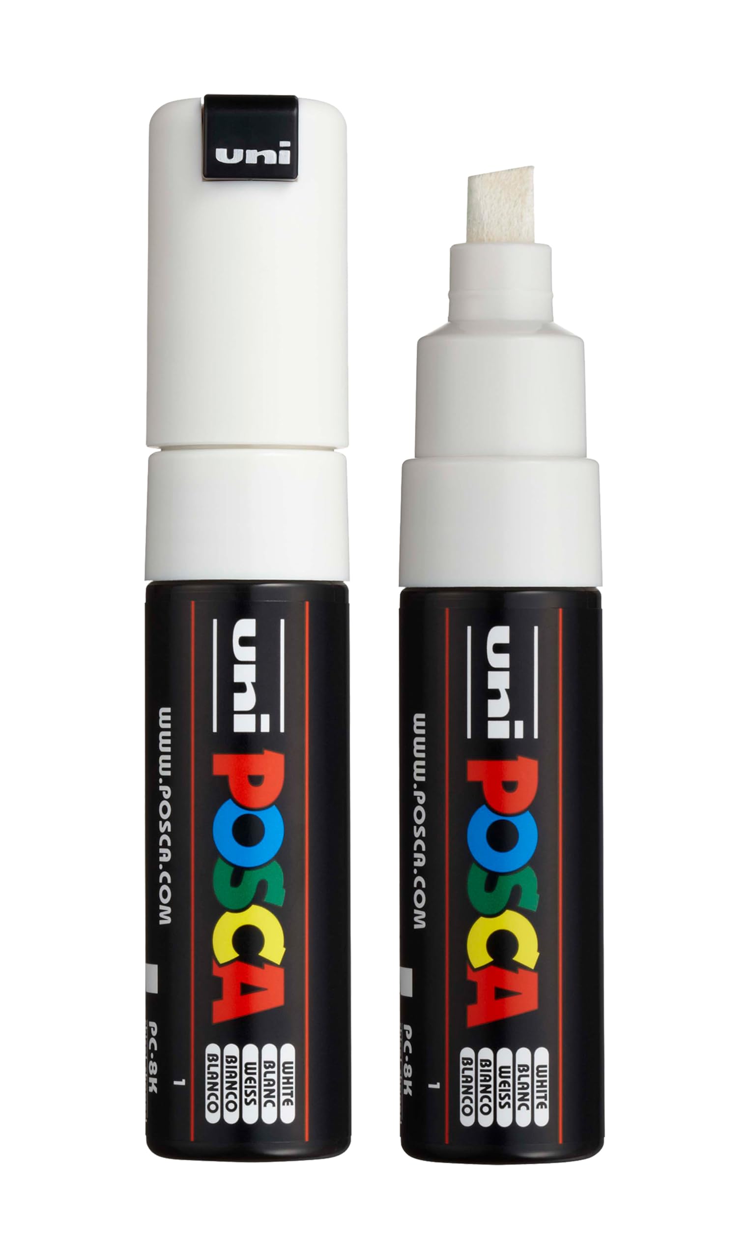 uni PC-8K Water-Based Paint Markers, Broad Tip (8mm), White, 2 Count