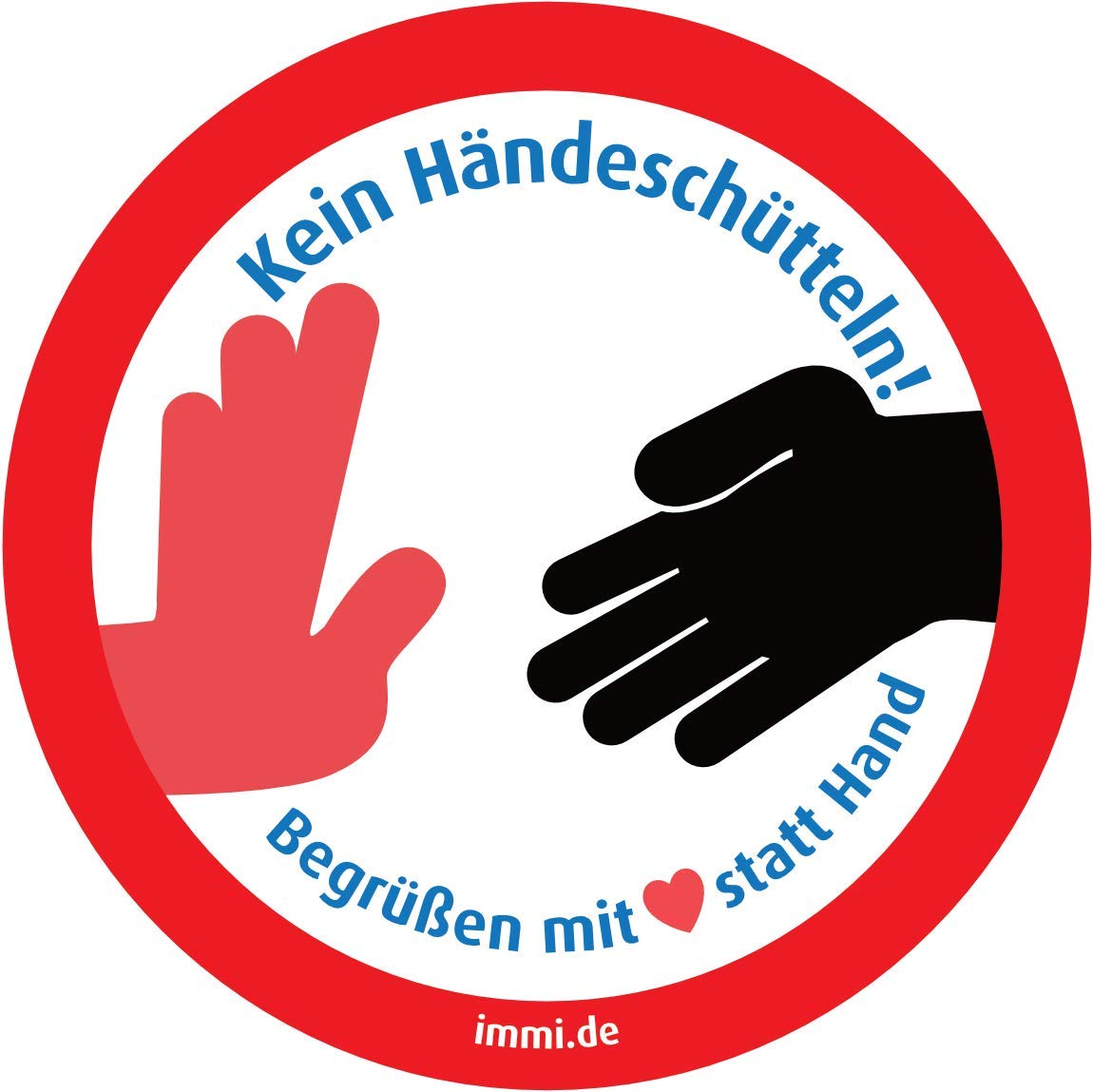 immi 4x Kein Händeschütteln Aufkleber, Begrüßen mit Herz statt Hand, 95mmØ