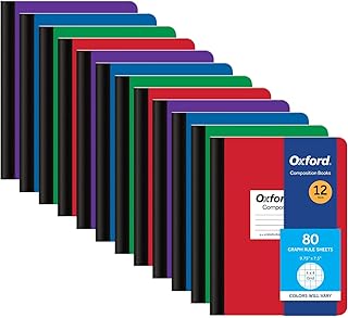 Oxford Composition Notebooks, Mega Pack of 12 Notebooks, Cover Colors Vary, 4 x 4 Graph Paper, 9-3/4 x 7-1/2 Inch School Journals, Assorted Color Covers, 80 Sheets per Book (63718)