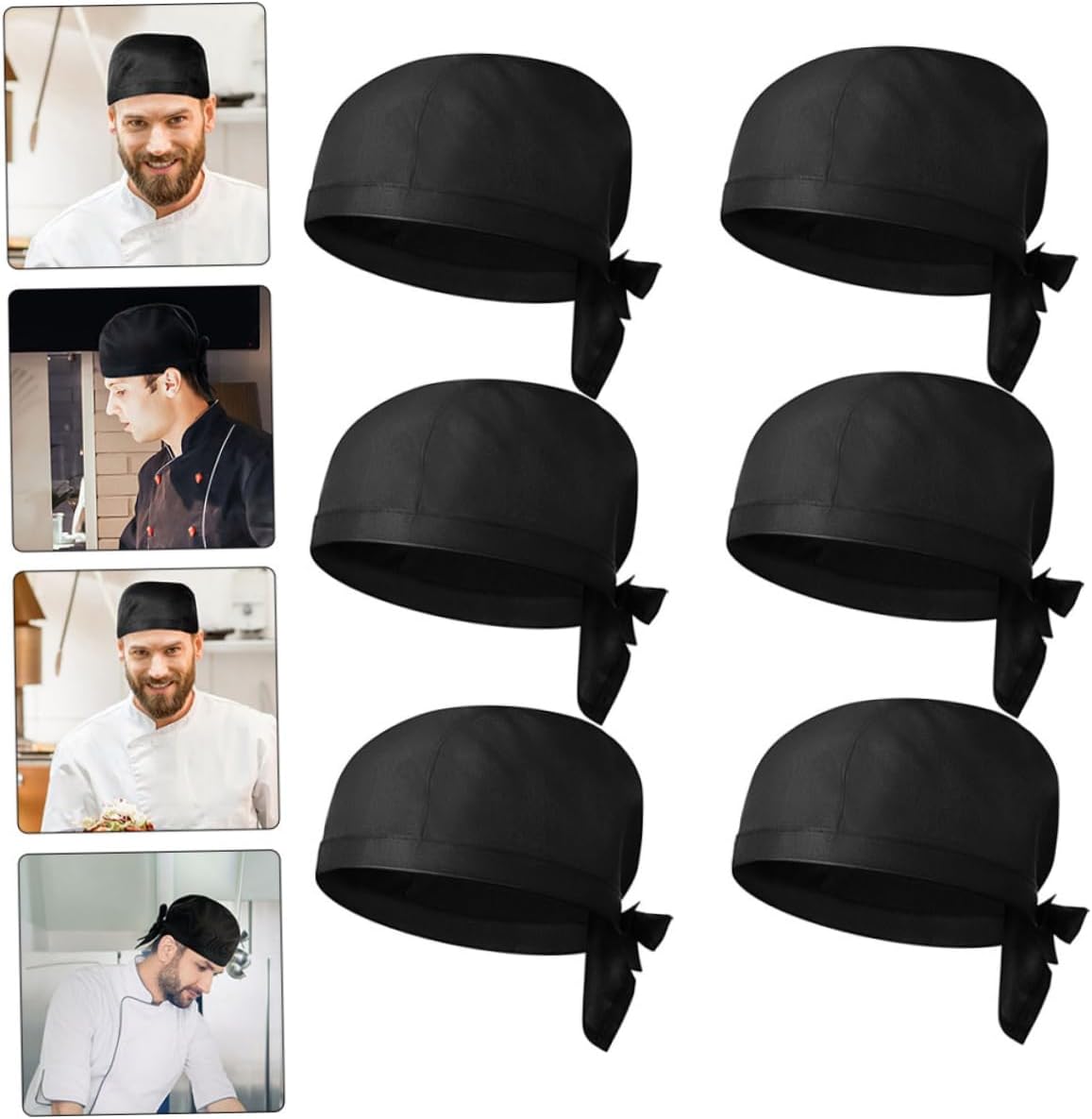 8Pcs Chef Hats Comfortable Kitchen Serving Caps for Restaurant and Bakery Breathable Cloth Turban Hats for Chefs and Waitstaff Unisex Design Practical Hair Covering Black