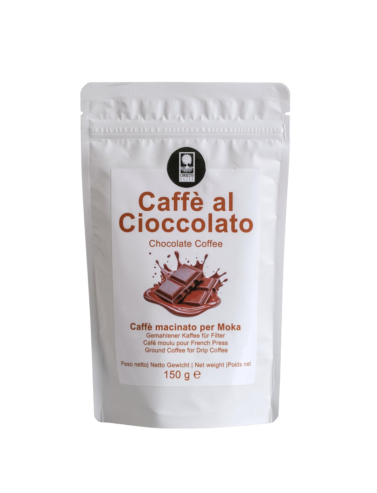 CORRETTO SUITE - Caffè aromatizzati per Moka - 150 g (Caramello, Cioccolato, Irish Coffee, Vaniglia, Nocciola) (Caramello, Cioccolato, Irish Coffee, Vaniglia, Nocciola)