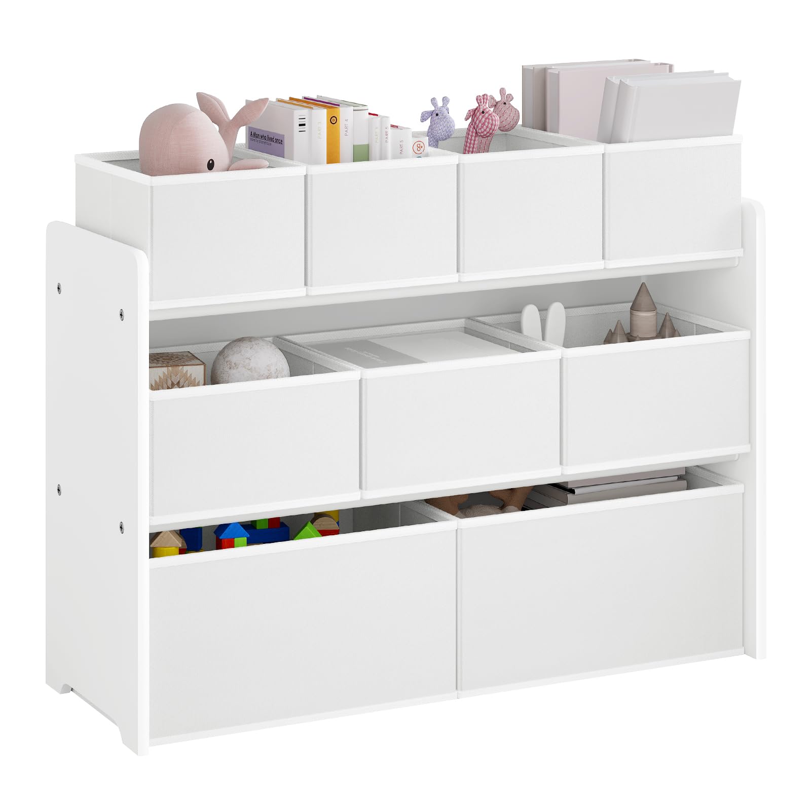 Lestarain Meuble Rangement Enfant, Rangement Jouet Enfant, 9 Boîtes Amovible en Tissu Non-tissé, Blanc, 92x30x60/68cm