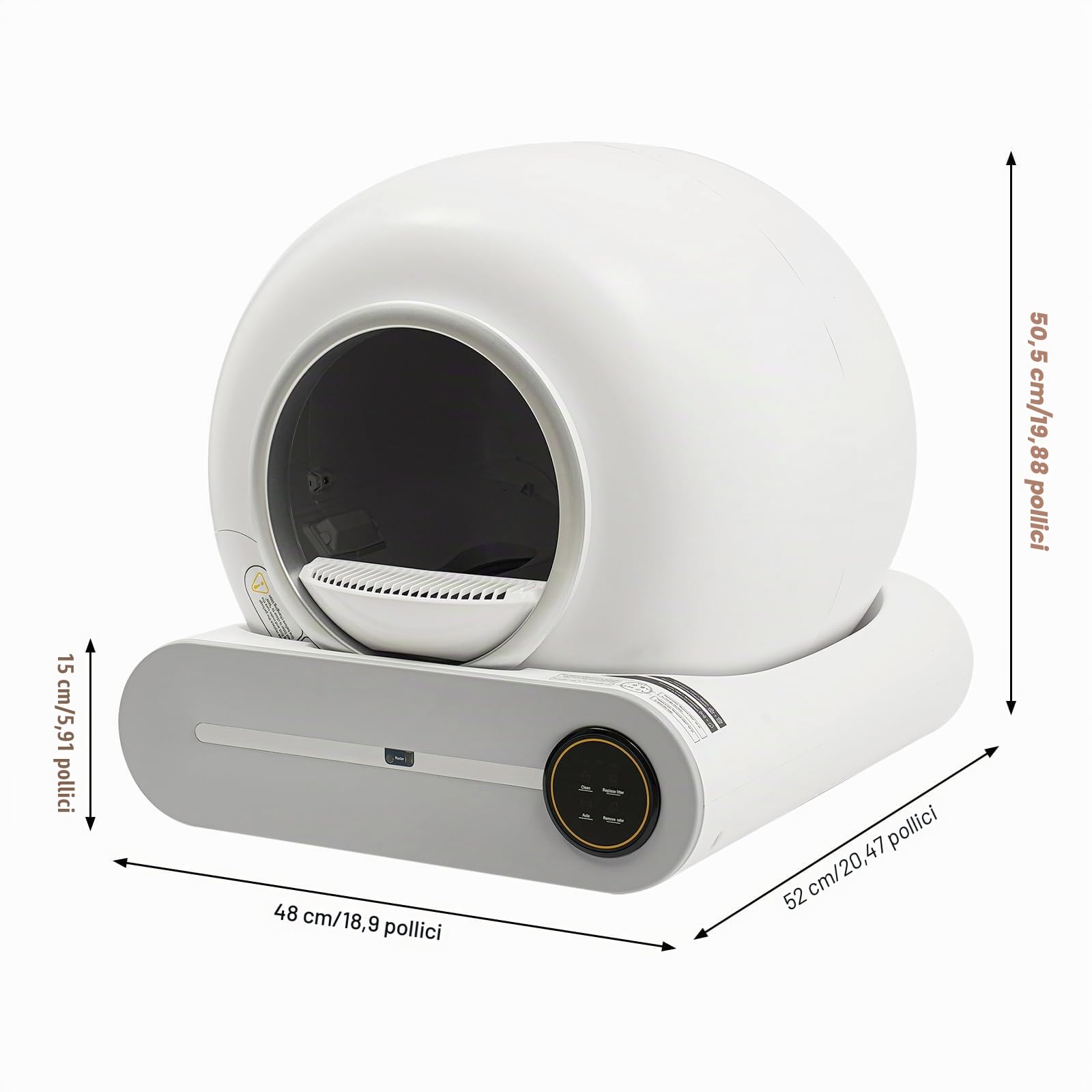 Lettiera per gatti, autopulente, 65 l, automatica, con funzione di deodorizzazione e sensore di peso, lettiera elettrica autopulente