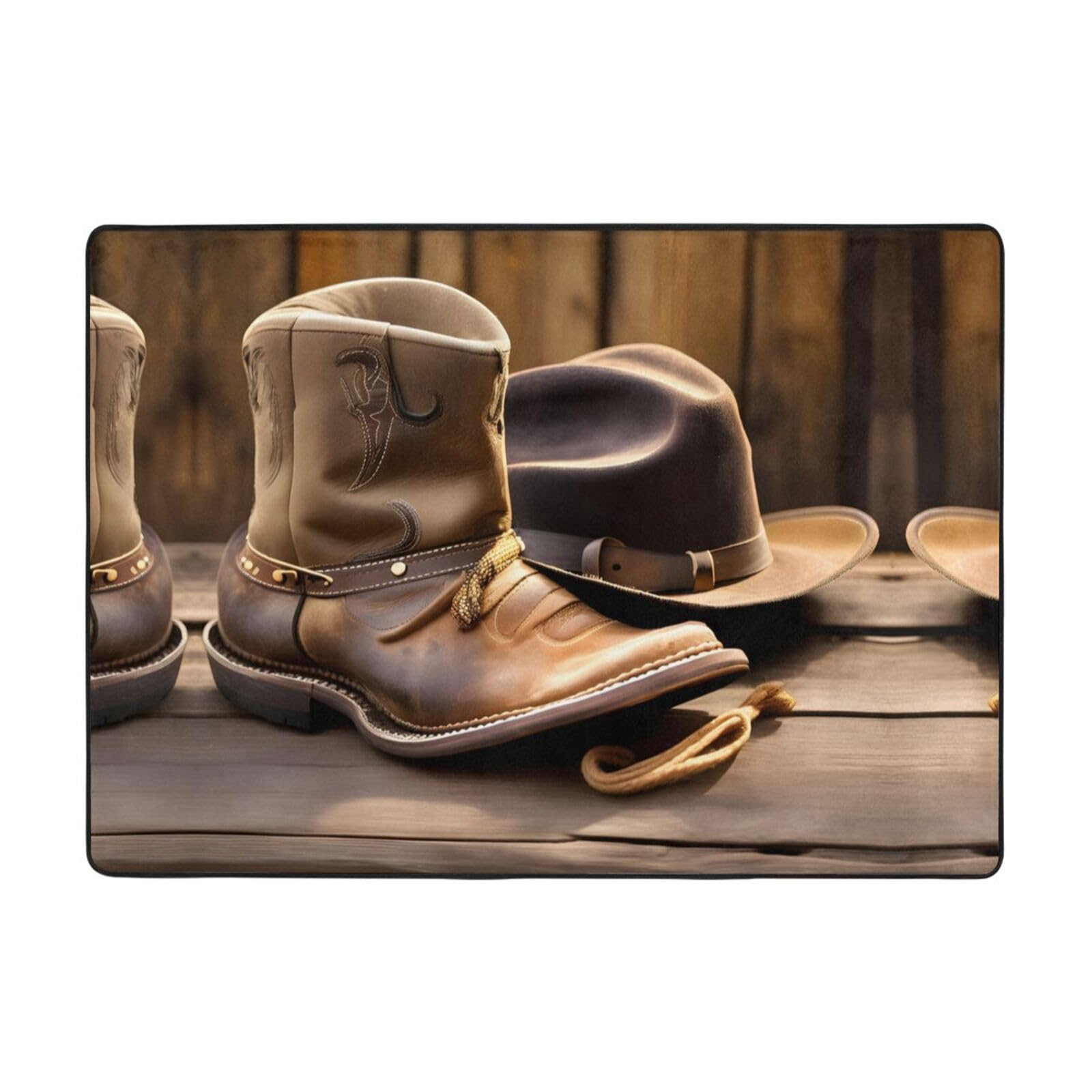 Grand tapis imprimé cowboy flanelle 203x148 cm pour table de chevet et salle à manger