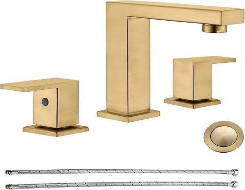 Miniatura 1 de Mejor CME021-BG - Grifo de baño de latón macizo, con líneas de agua CUPC y drenaje desplegable de metal con desbordamiento, oro cepillado, CME021-BG