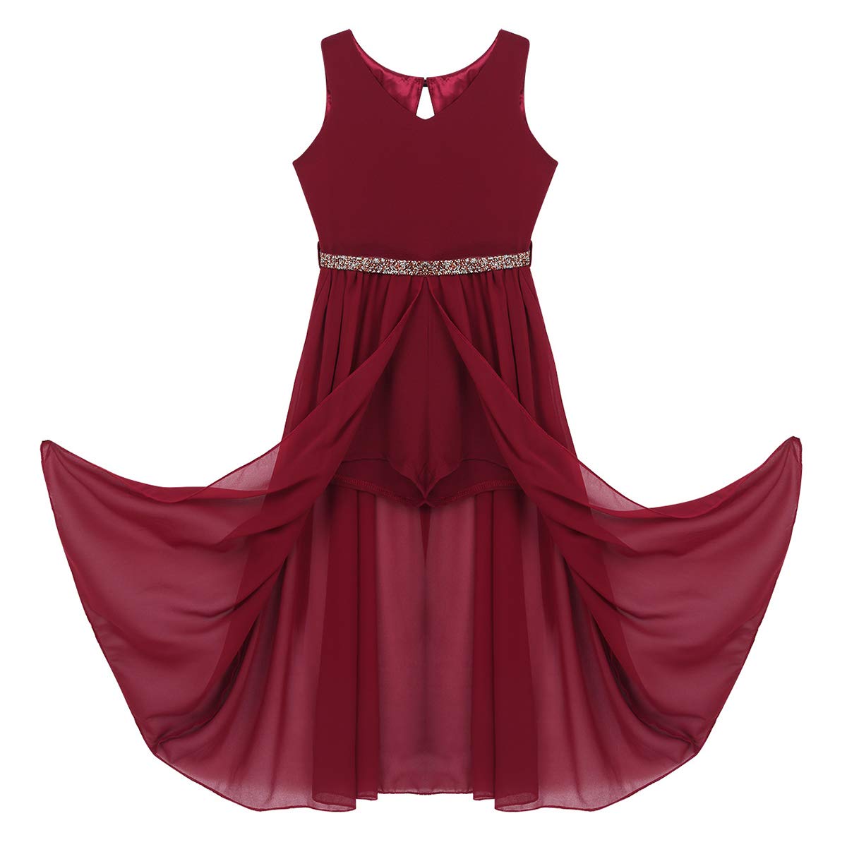 TTAO Kids Baby Flower Girl Dress Rhinestone Pageant Maxi Romper Dresses Wedding Bridesmaid Dance Prom Party Gown Burgundy A 16