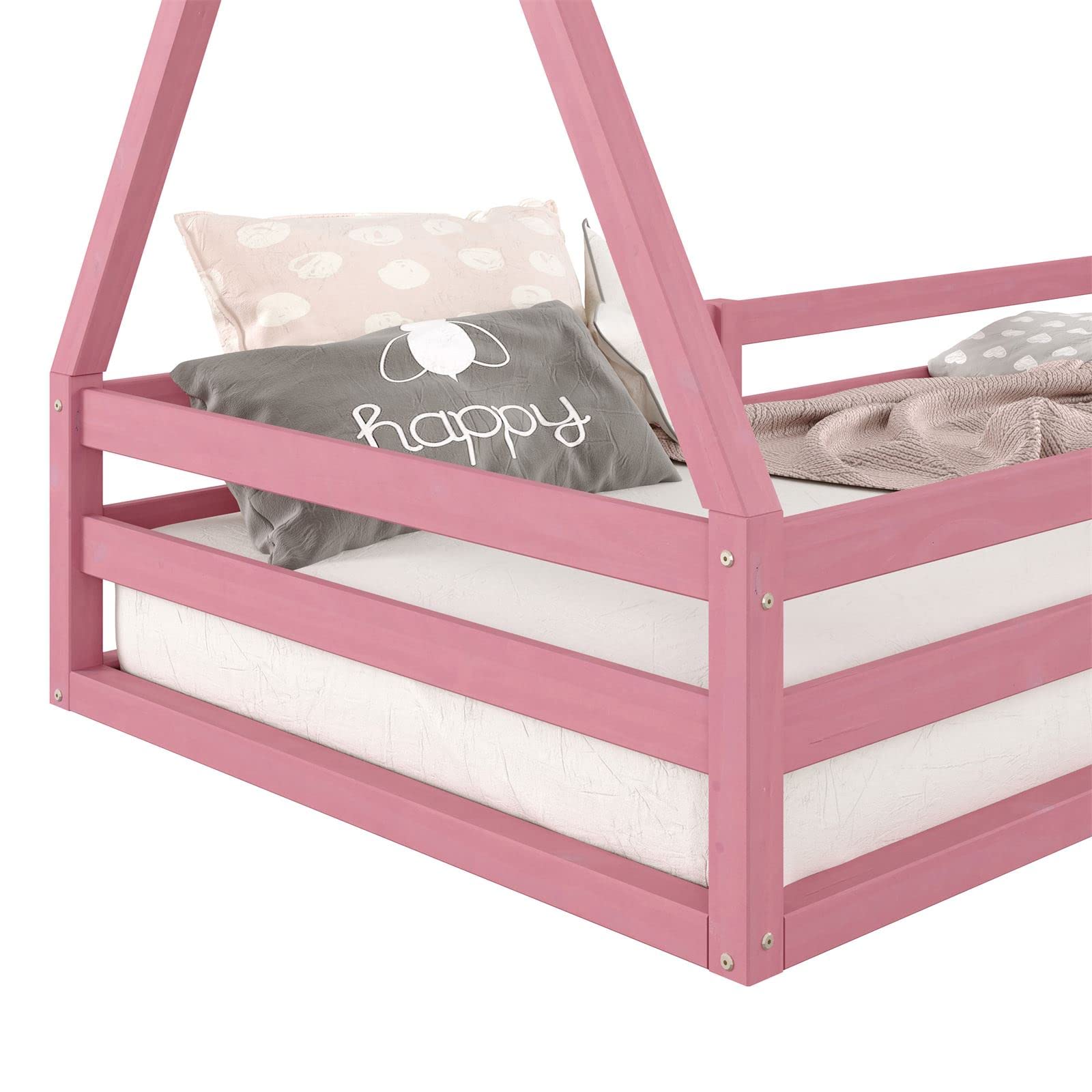 Cabinebed Mooi Huisbed Kinderbed met 2 Laden Massief Hout met Hek en Basis met Anti-Val