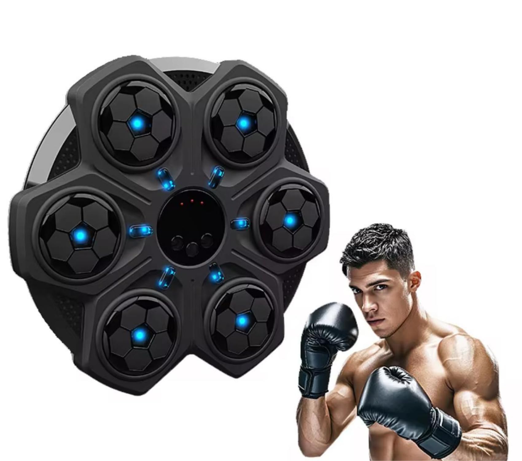 Genérico Máquina de Boxeo Electrónica con Luces LED, Sonido y Bluetooth| Juego de Reflejos para Niños y Adultos| Música Personalizable, Guantes Incluidos, Batería de Litio Recargable USB.