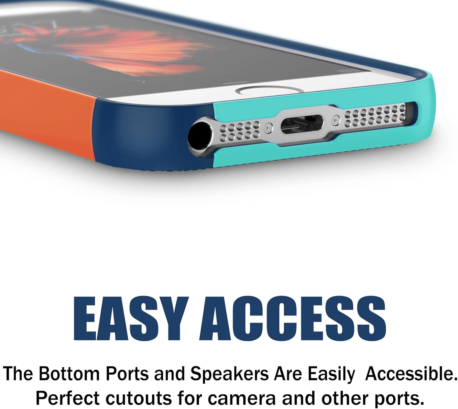 Case for iPhone SE (1st gen - 2016), Case for iPhone 5S with 2 Pack Tempered Glass Screen Protector, Contrasting Colors Ultra Slim One-Piece Anti-Slip Rugged Soft TPU Bumper Shockproof Case - Blue