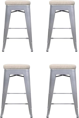 Miniatura 269 de GIA Taburete de mostrador sin respaldo de 24 pulgadas, cantidad de 4, bronce con asiento de madera clara Negro -,Café,Gris,gris, (Gun