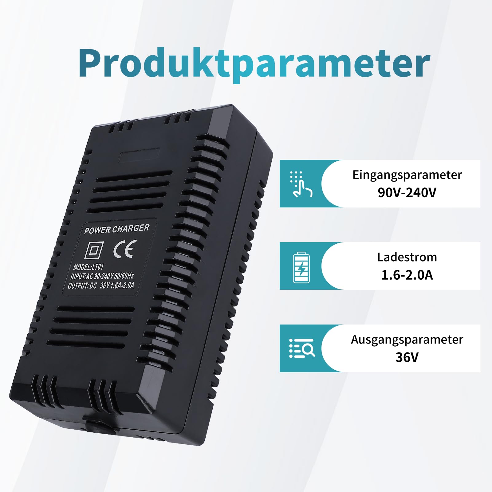VBESTLIFE 36V intelligentes Automatisches Batterieladegerät,Bleibatterie Ladegerät Digitalanzeige für elektrisches Fahrrad/Automobil.(EU)