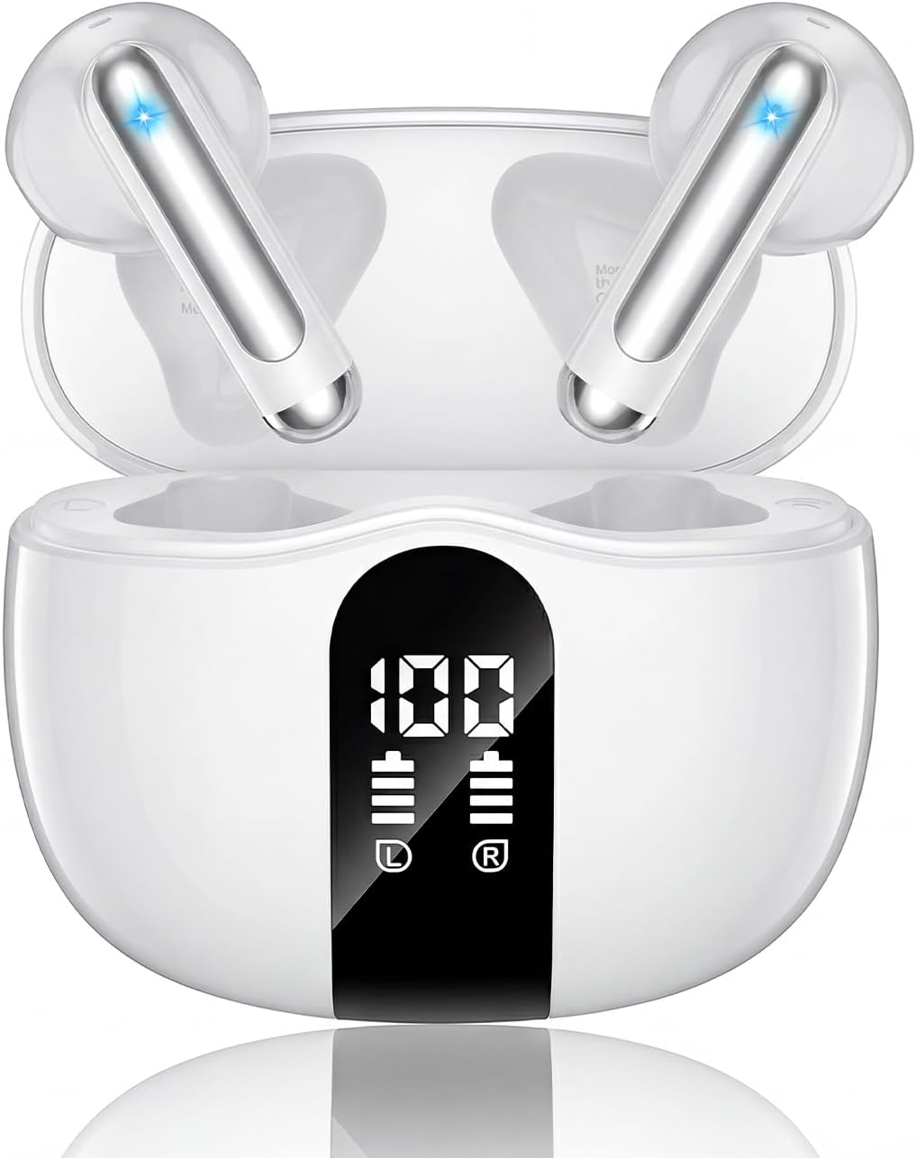 XIAOWTEK Wireless Earbuds, 2026 Bluetooth 5.4 Headphones Bass Stereo Ear Buds with Noise Cancelling Mic, LED Display in Ear Earphones 50H Playtime Ear Buds, IP7 Waterproof for Laptop Pad Phones White