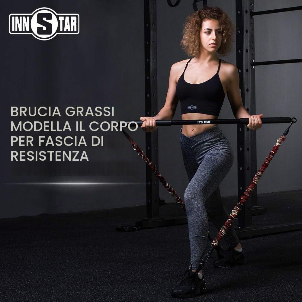INNSTAR Barra Pilates per bande di resistenza, Barra per Elastici Fitness - Fitness Portatile Multifunzionale Esercizio Stick -Carico massimo 360 kg -Pilates Bar per l'allenamento a casa e in palestra