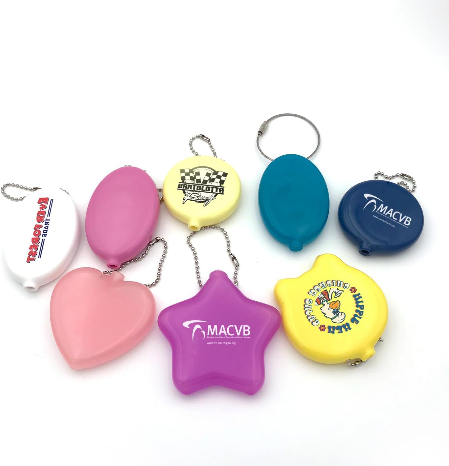 100 Pcs Custom Logo PVC Star Coin Purse with Keychain for Bulk Orders Squeeze-Open Pocket Pouch for Events Promotions Schools Trade Shows & Corporate Gifts