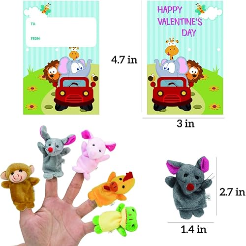Miniatura 4 de Tarjeta del día de San Valentín con juguetes de marionetas de dedo de animales de peluche, 16 marionetas de mano de dibujos animados para niños, Día