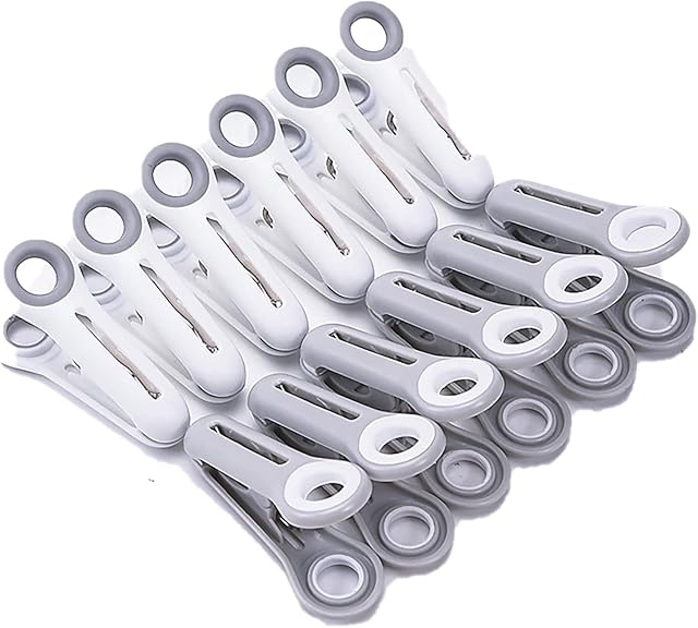 12 Pack Strong Plastic Clothespins, Laundry Clothes Pins Clips Pegs with, Washing Line Pegs Small Clothes Pins for Clothes Towels Crafts, Picture Photos