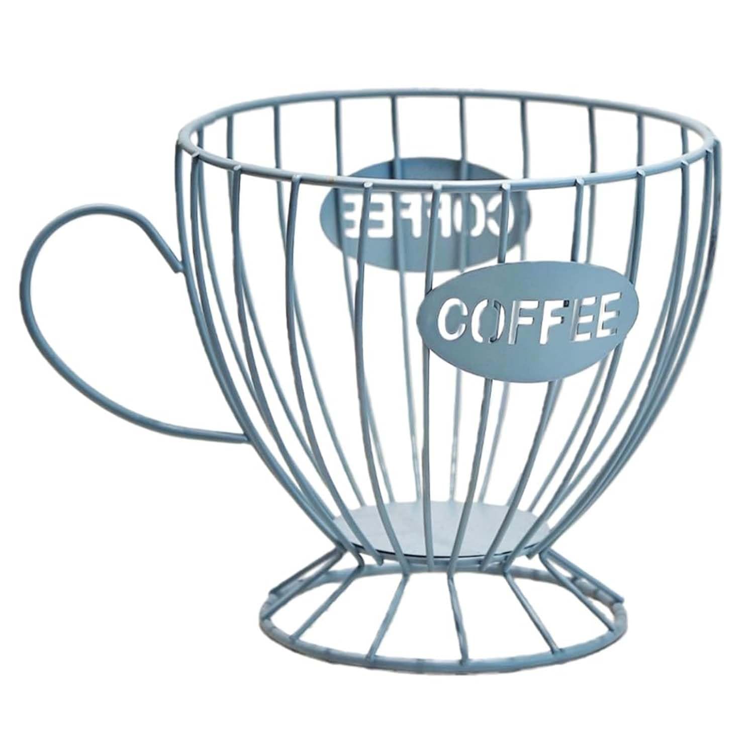 Muiltvoe 08 Blue Cup Metal Coffee Pod Holder Wire Coffee Pods Storage Basket Espresso Capsule Storage For Home Kitchen Cafe Hotel (Black Cup)