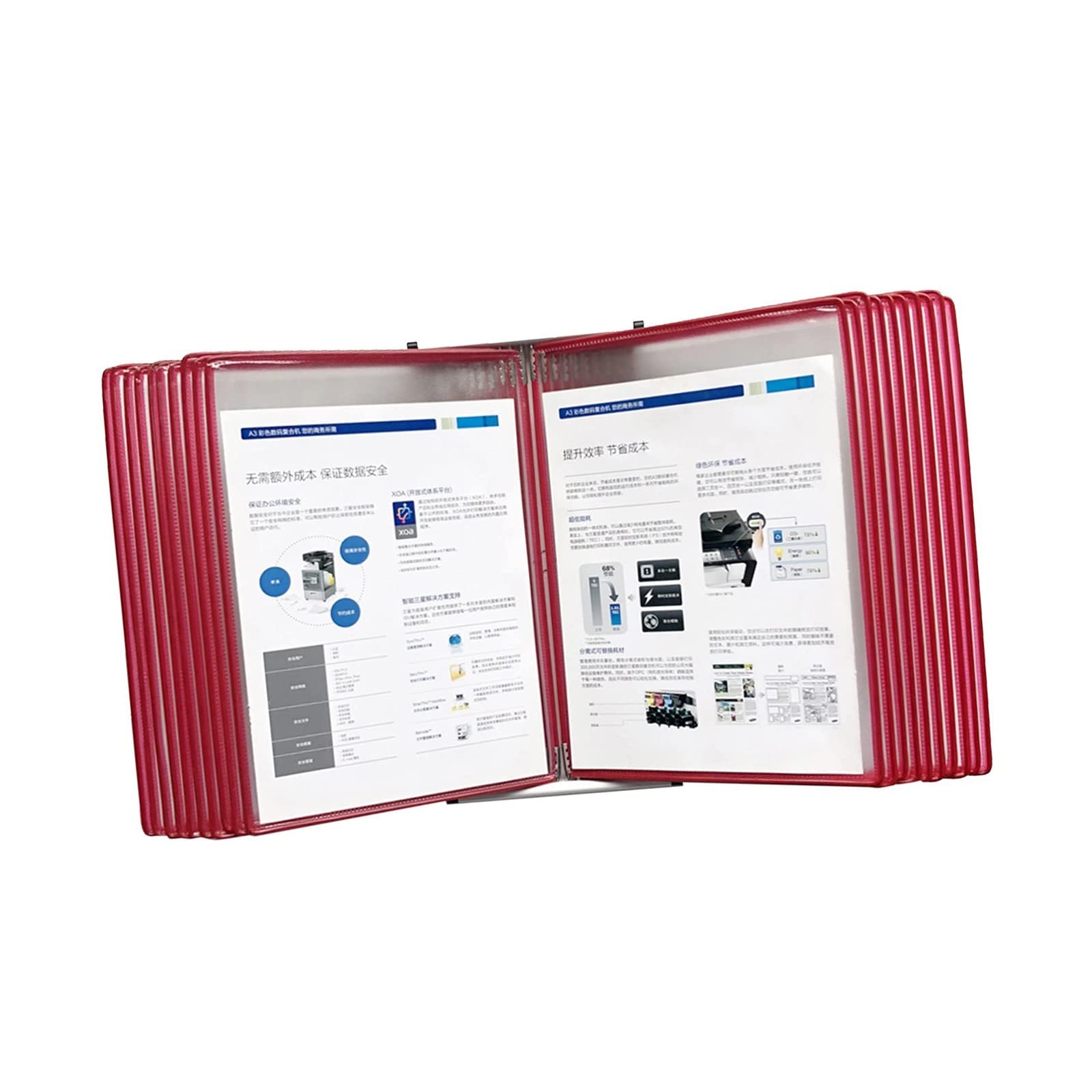 Sistema de referencia de pared Organizador de refe Metal de 20 páginas con 40 bolsillos tamaño carta A4, for mostrar imágenes de la empresa, avisos públicos y menús(Red)