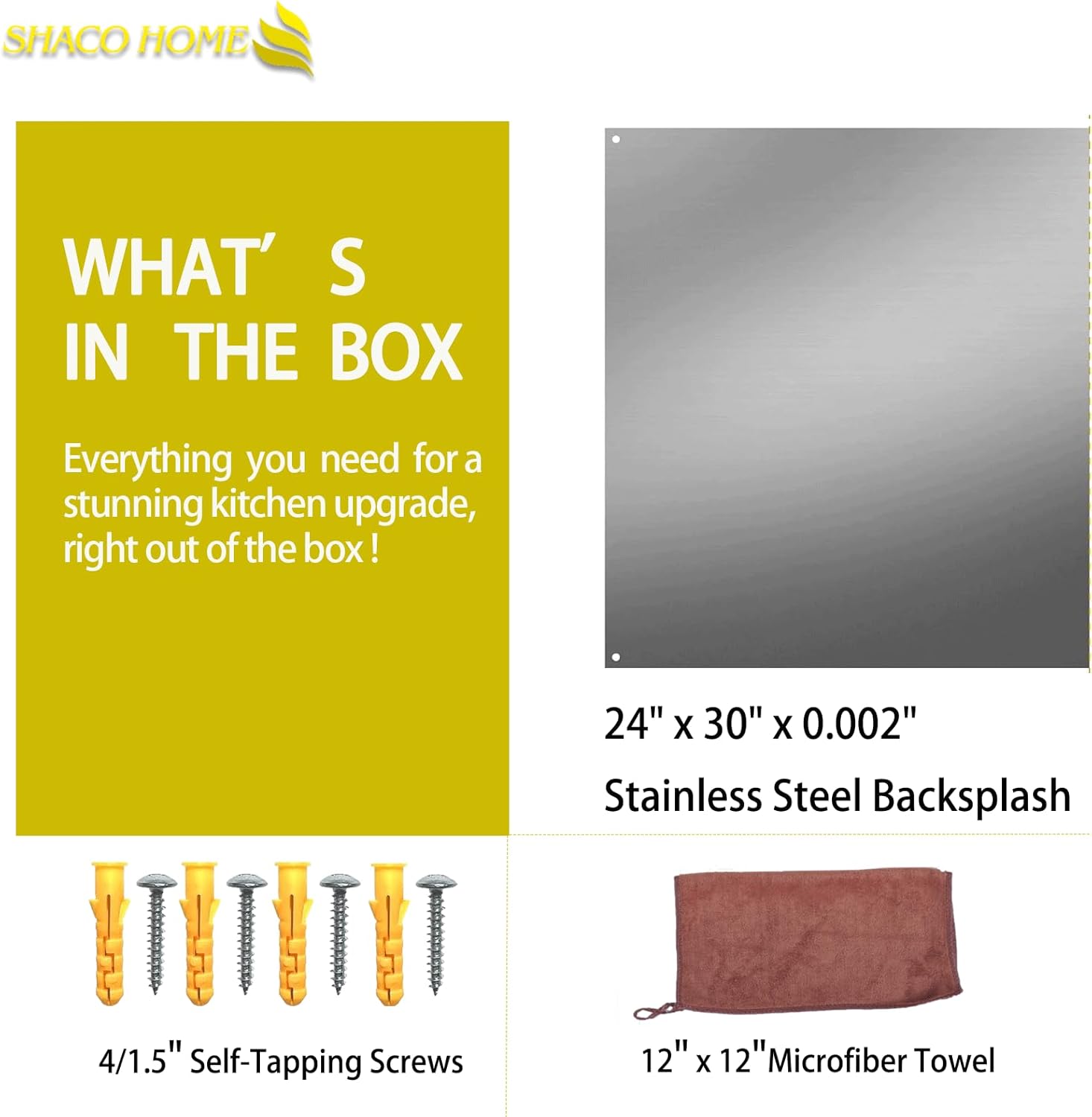 SHACO 24x30 Inch Stainless Steel Backsplash for Stove, Metal Panel Splatter Guard for Stovetop with Pre-drilled Hole, Microfiber Towel and Matching Screw for Easy Installation (30" x 24")